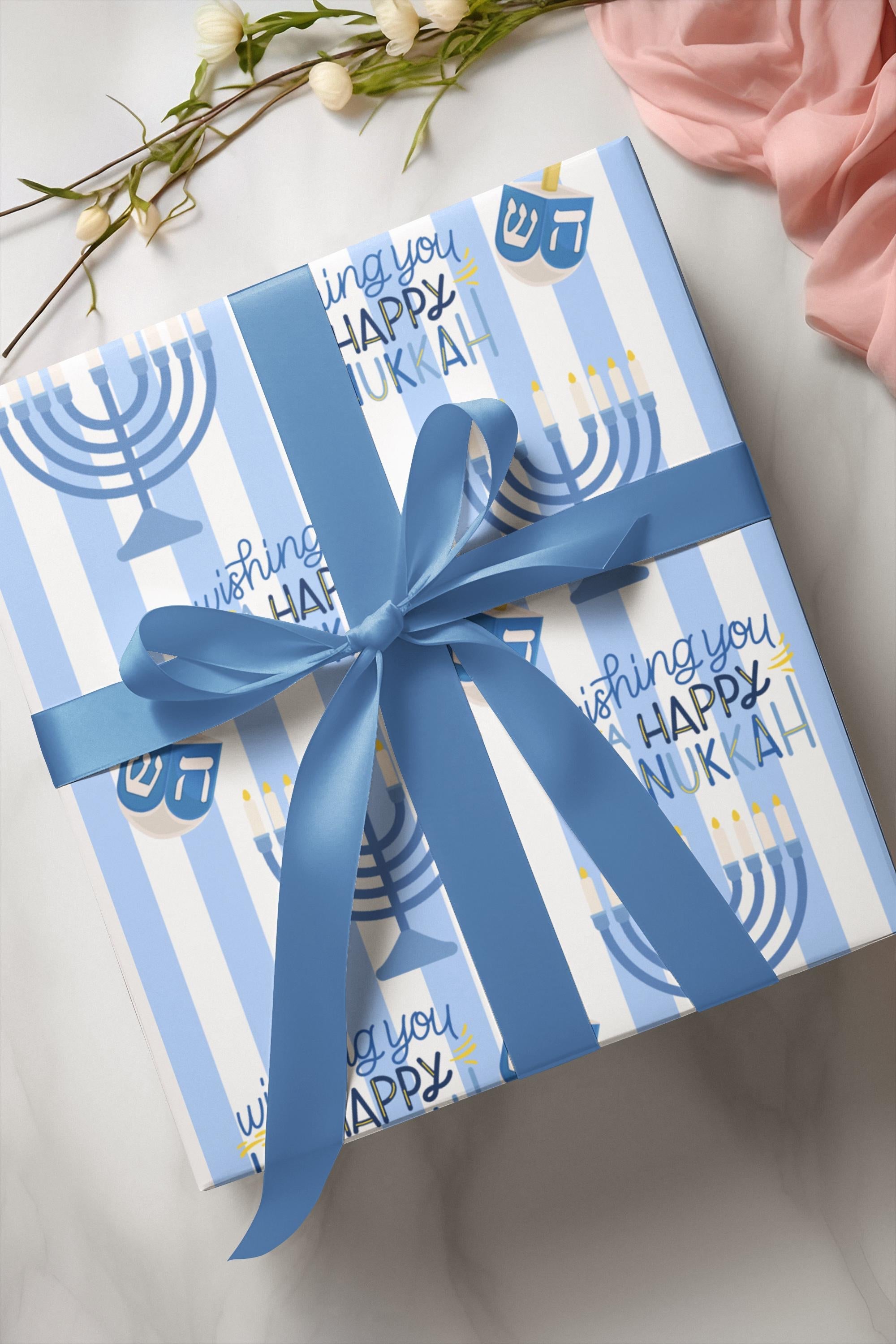 Hanukkah Wrapping Paper With Dreidel & Menorah