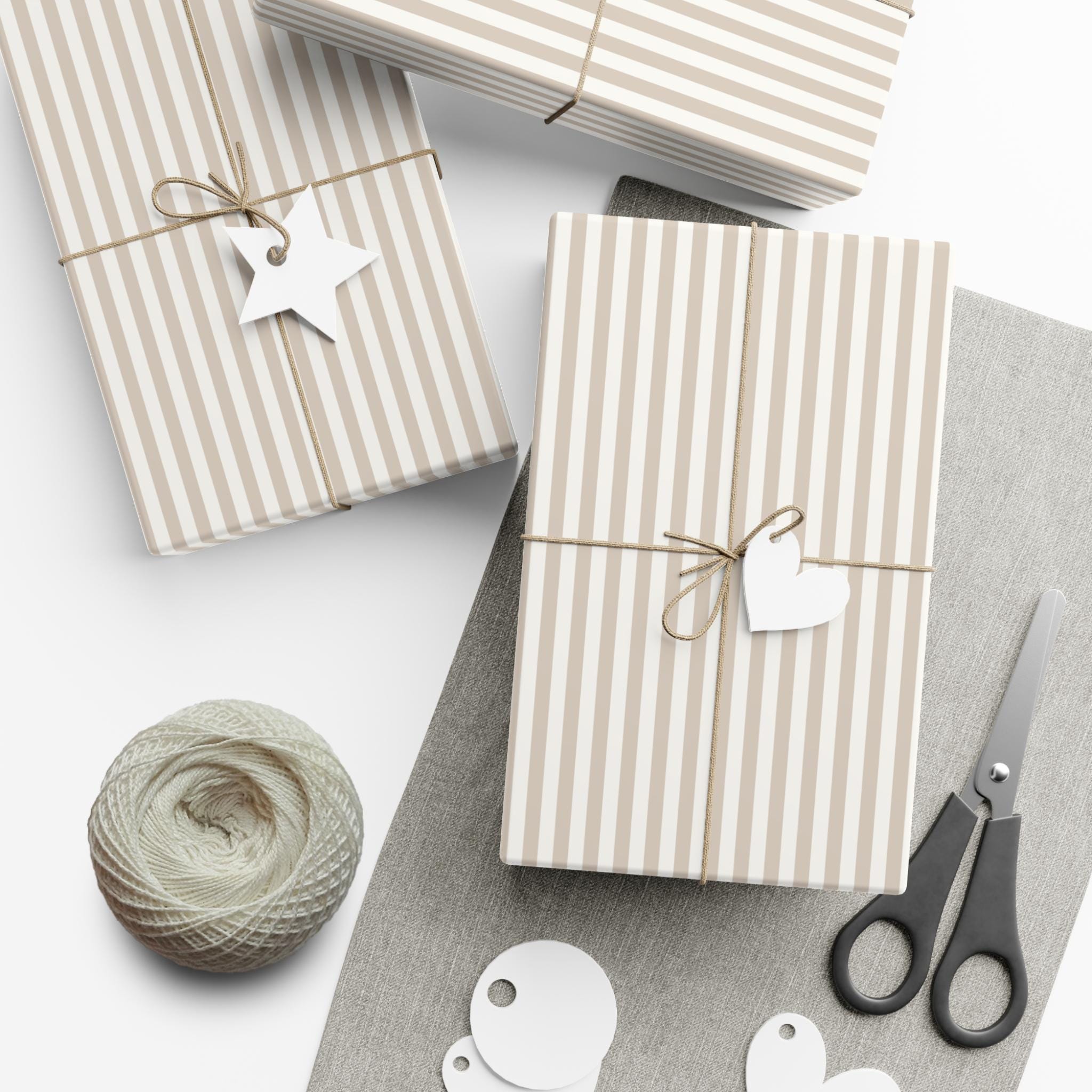 Beige Neutral Striped Holiday Wrapping Paper