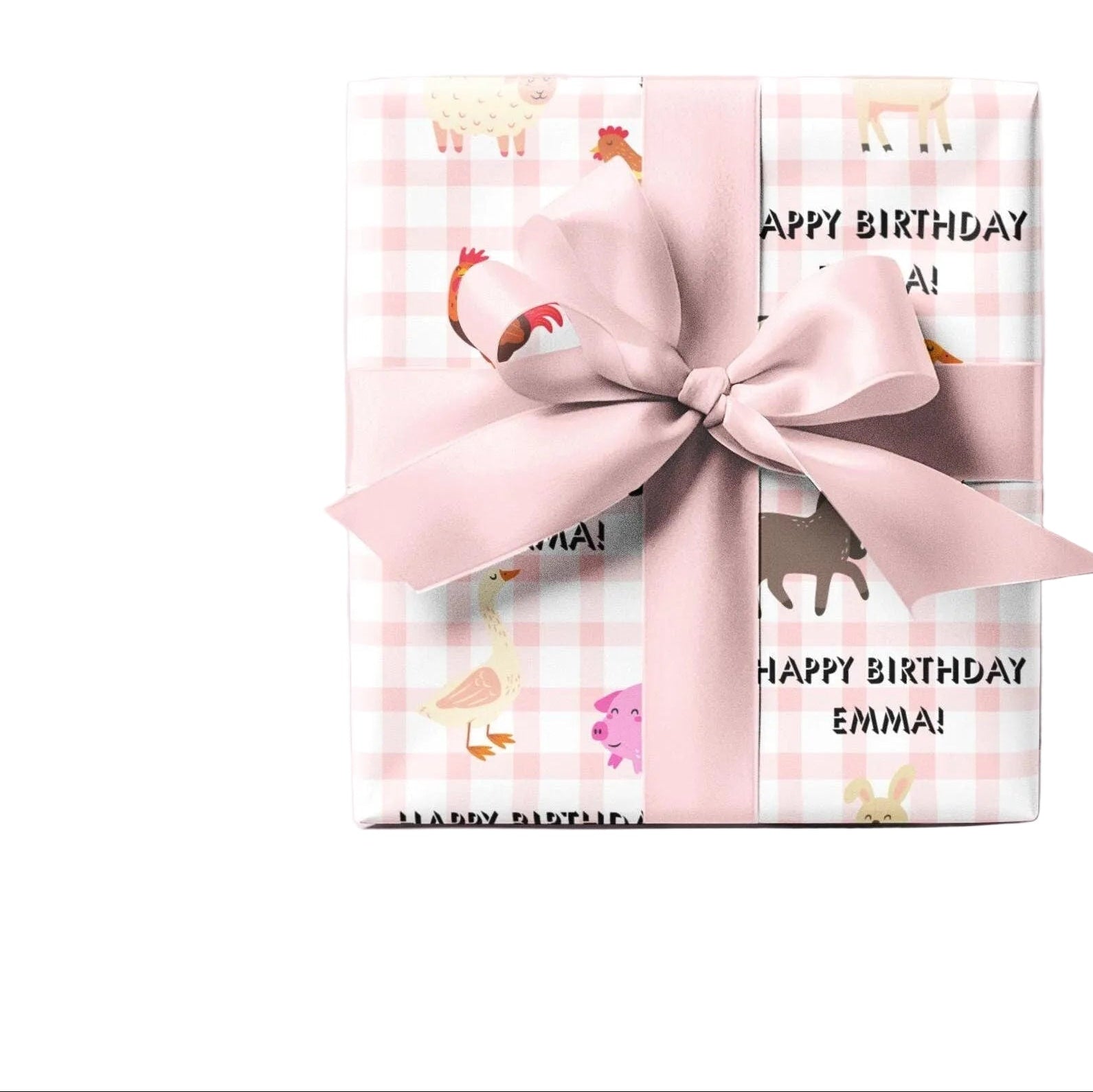 Farm Animal Gingham Personalized Birthday Wrapping Paper