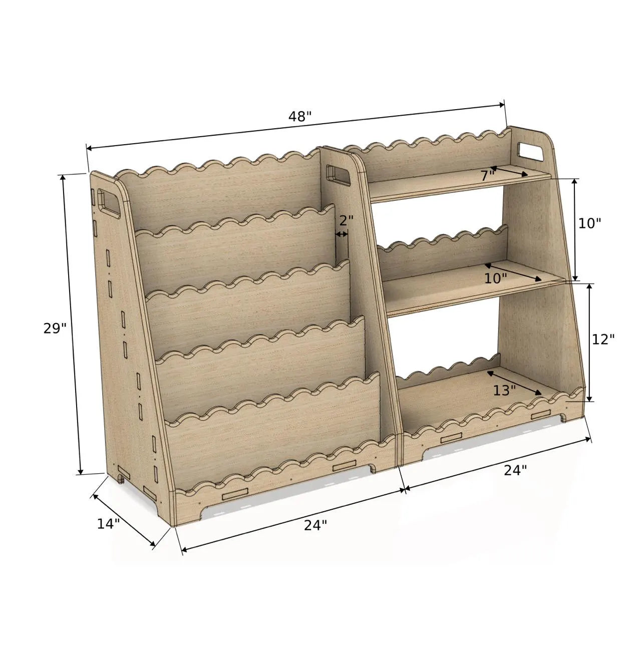 Lori Scalloped- Bookshelf + Toy Shelf Set