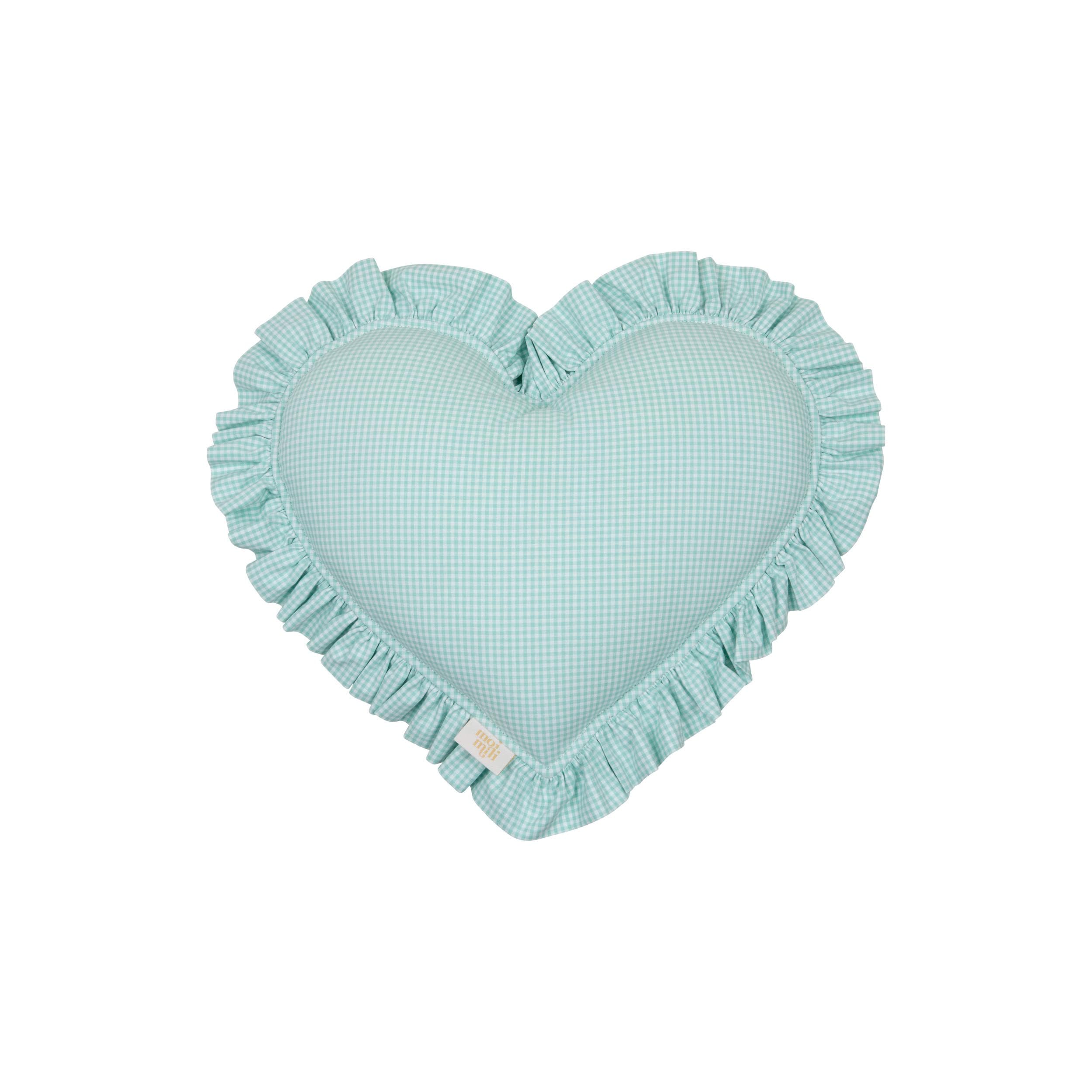 "mint" Heart Pillow With Checkered Frill