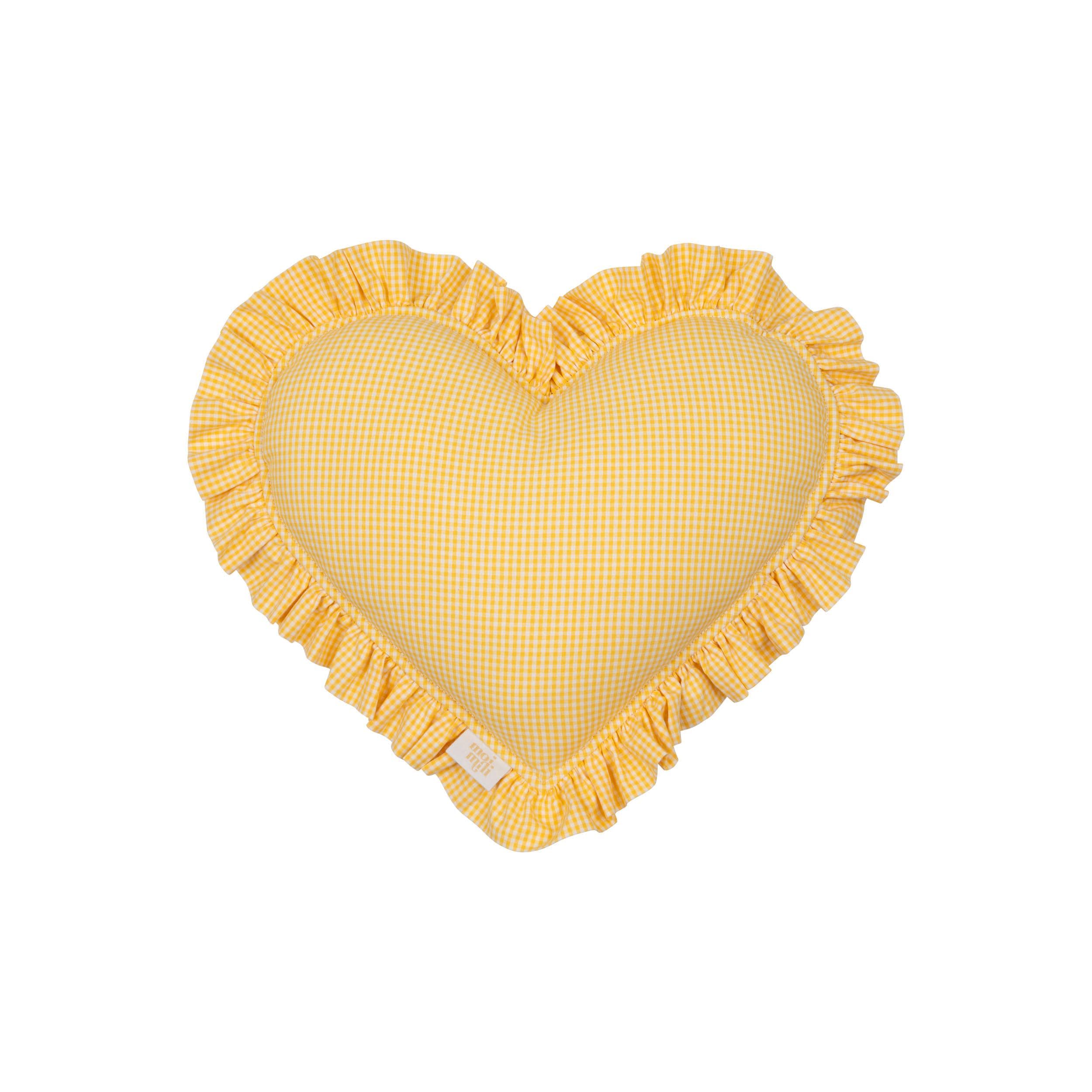 "butter Yellow" Heart Pillow With Checkered Frill