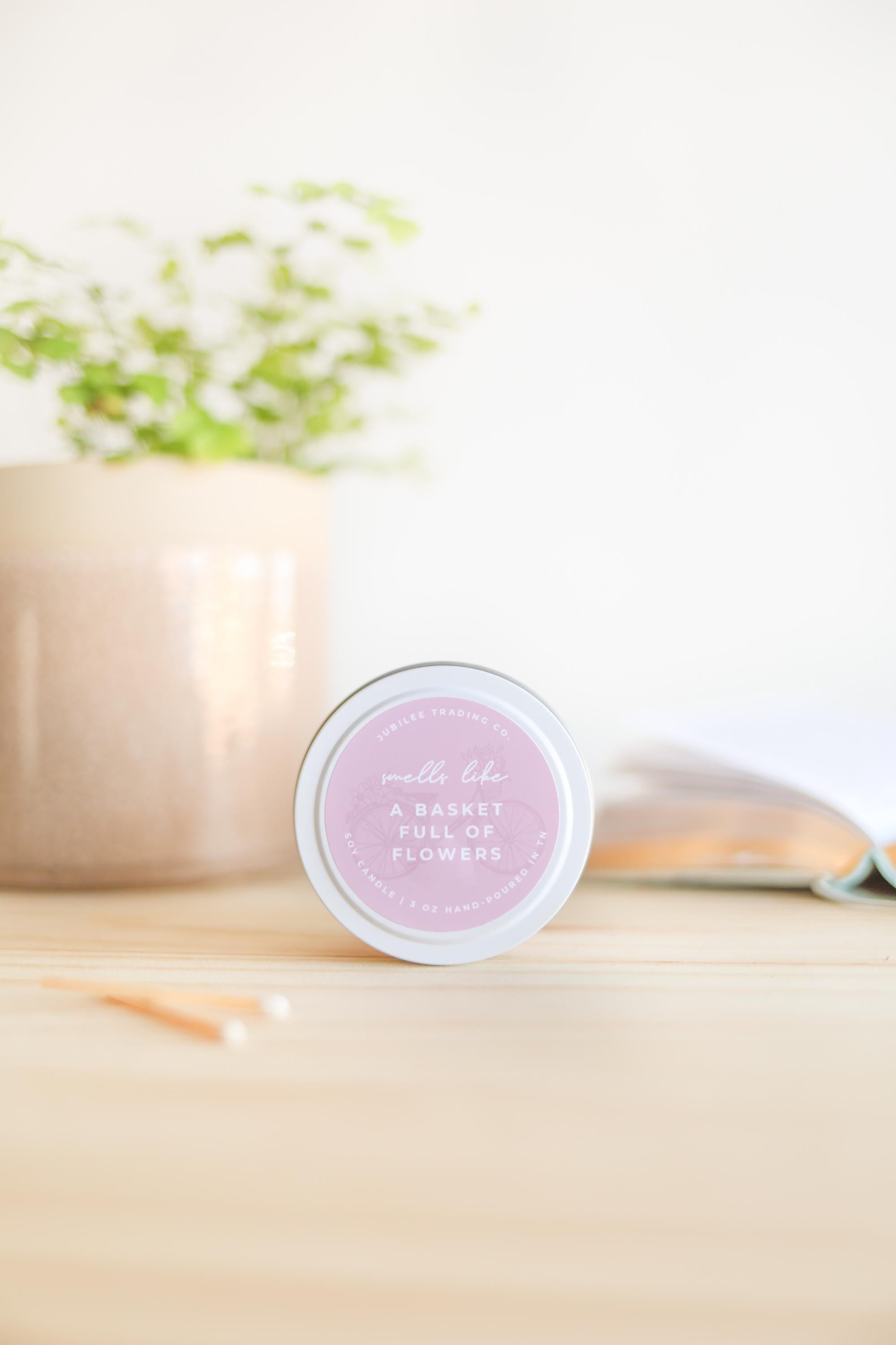 A Basket Full Of Flowers Candle