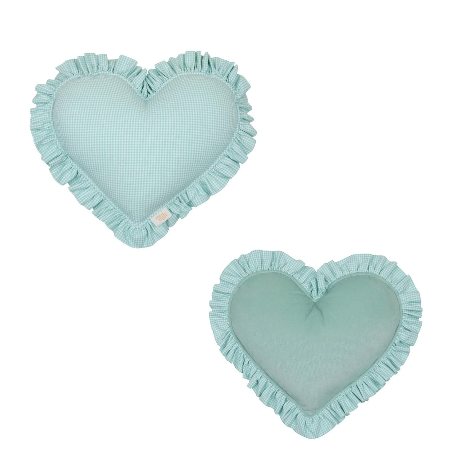"mint" Heart Pillow With Checkered Frill
