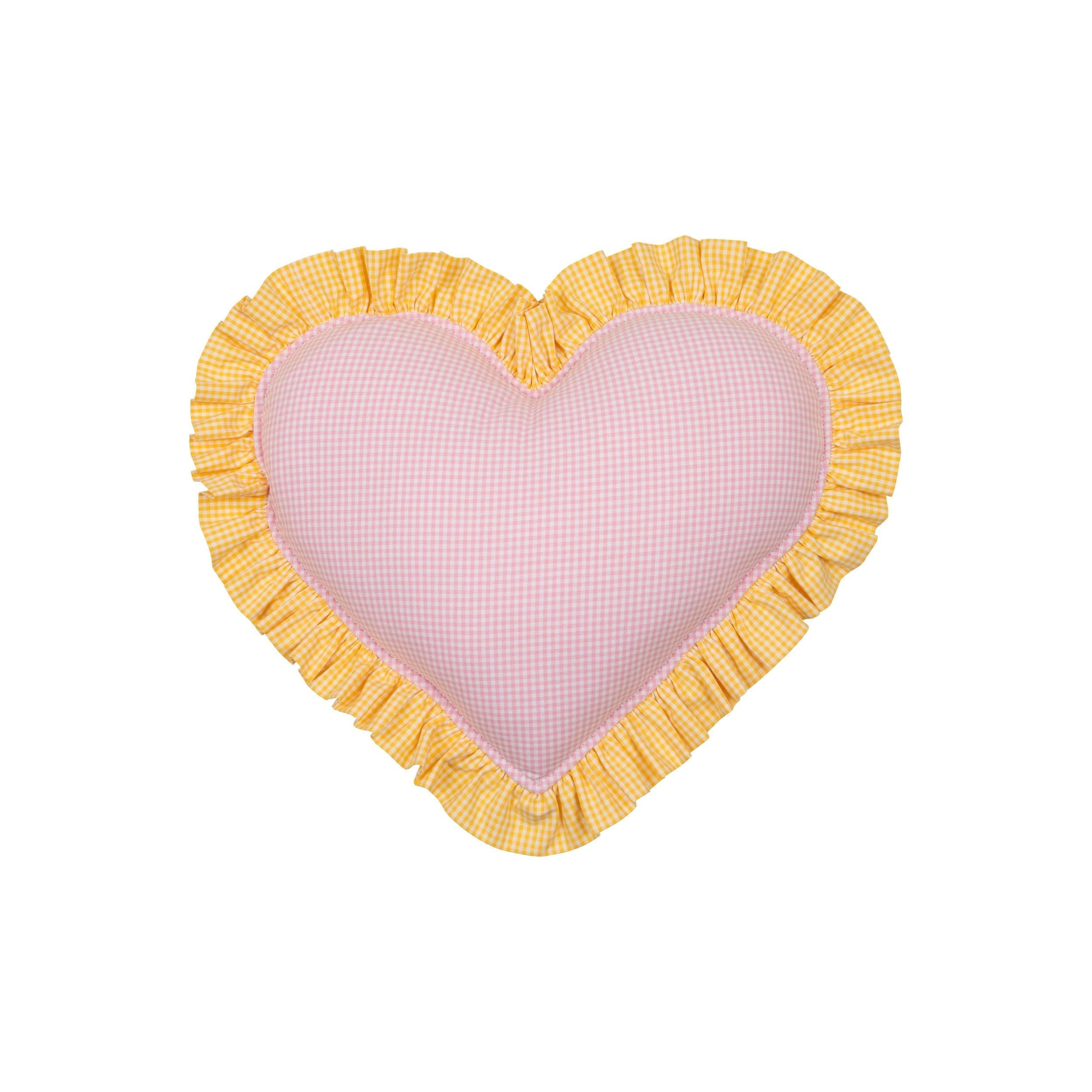 "fall Garden" Heart Pillow With Checkered Frill