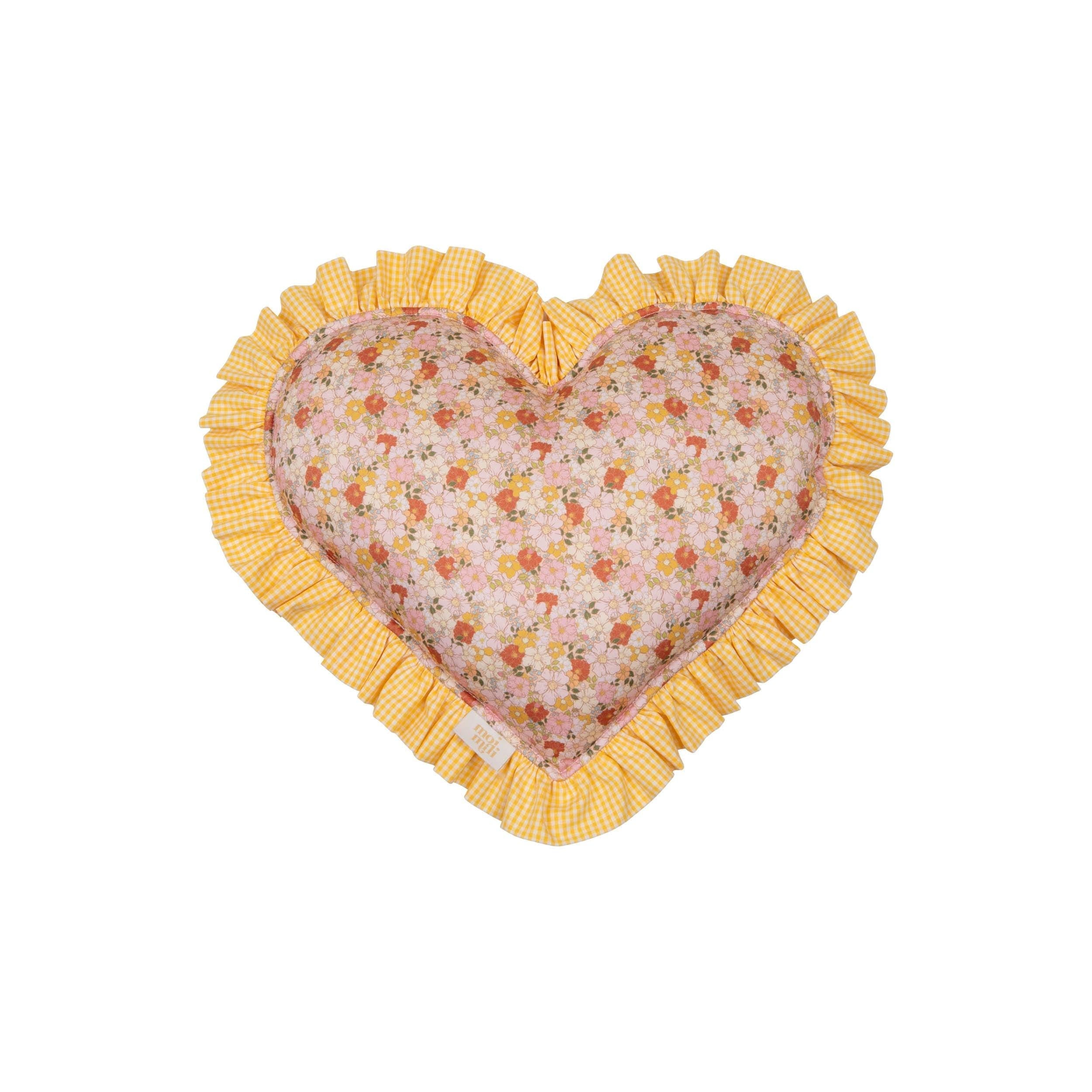 "fall Garden" Heart Pillow With Checkered Frill