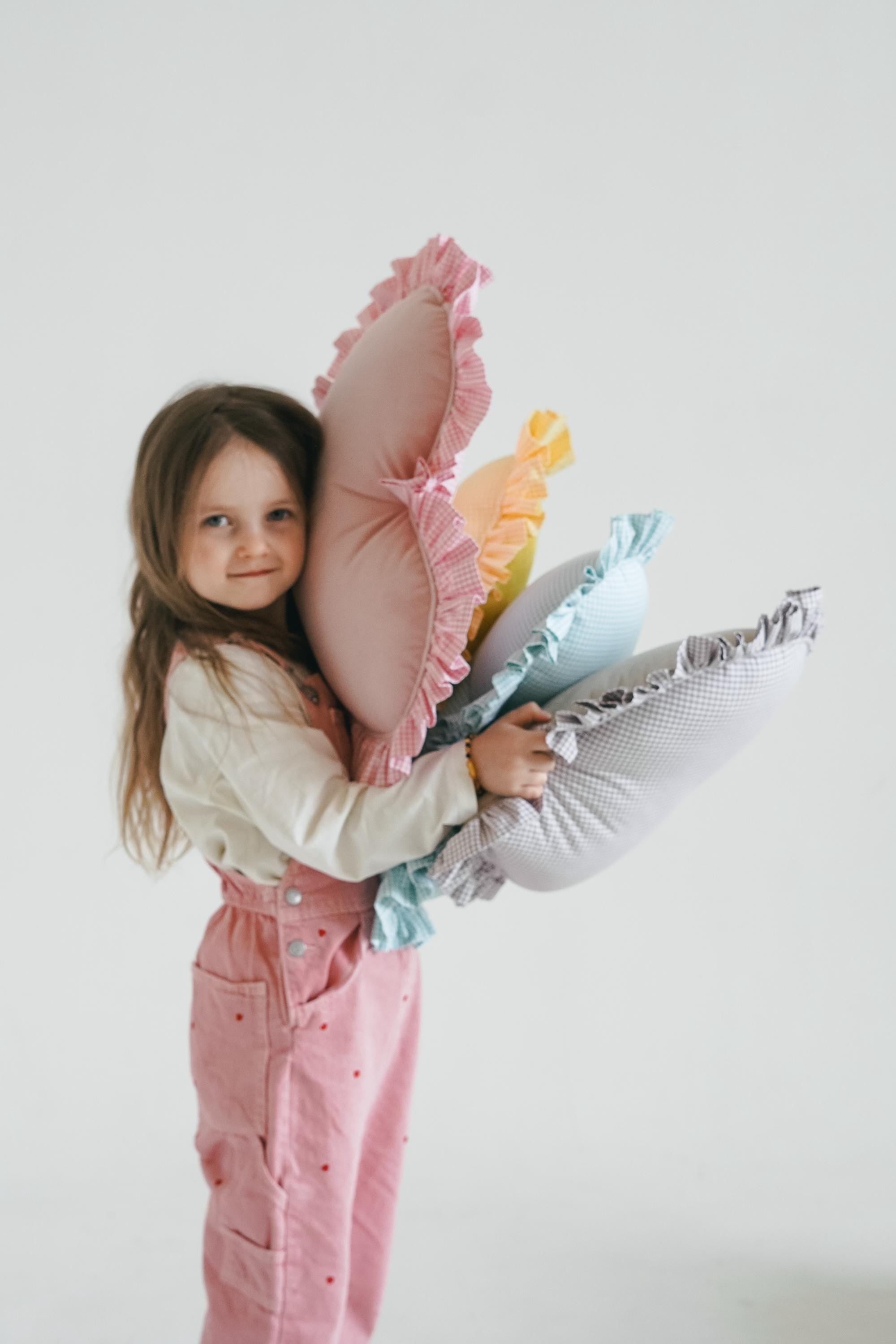 "pink" Heart Pillow With Checkered Frill