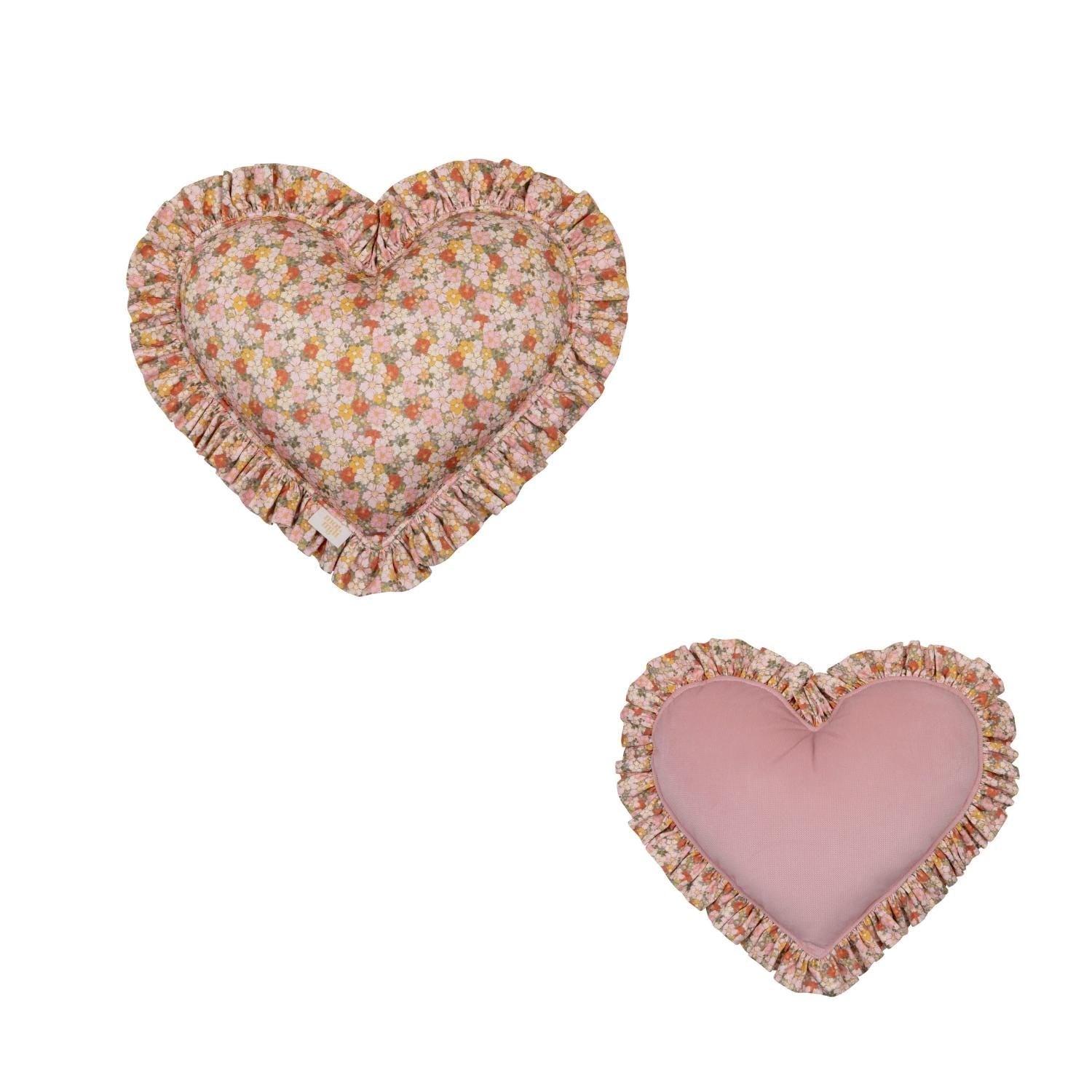 "green Garden" Heart Pillow With Checkered Frill