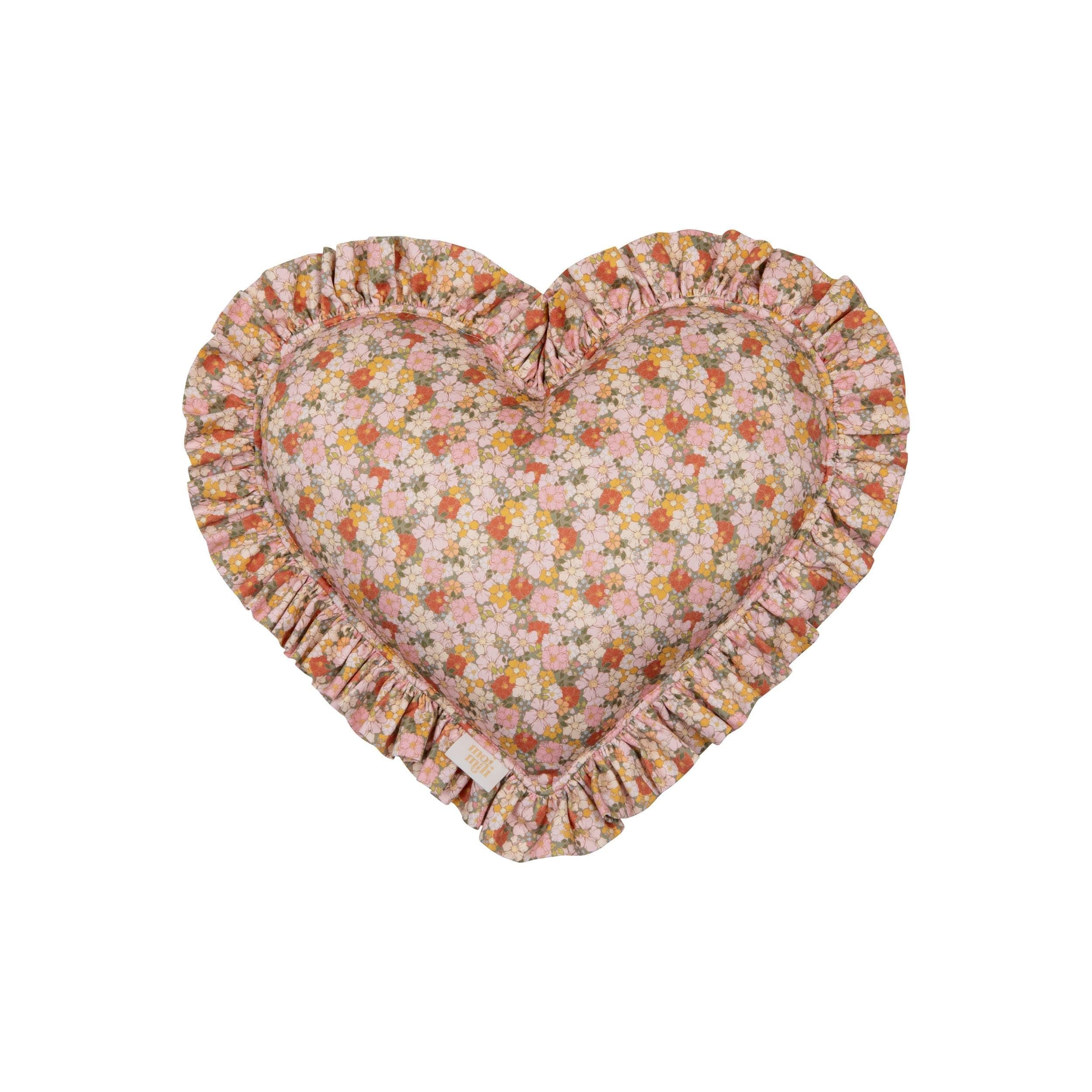 "green Garden" Heart Pillow With Checkered Frill