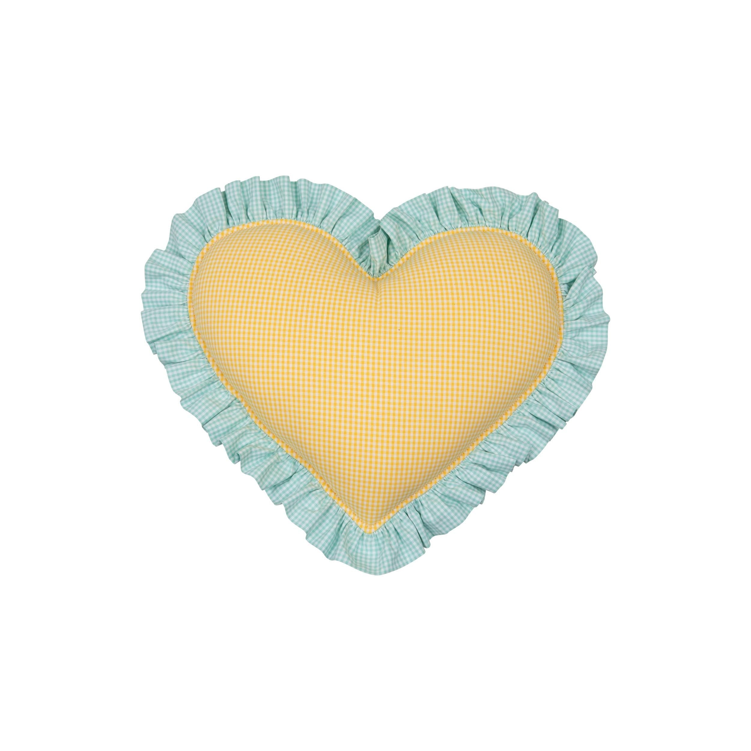 "summer Garden" Heart Pillow With Checkered Frill