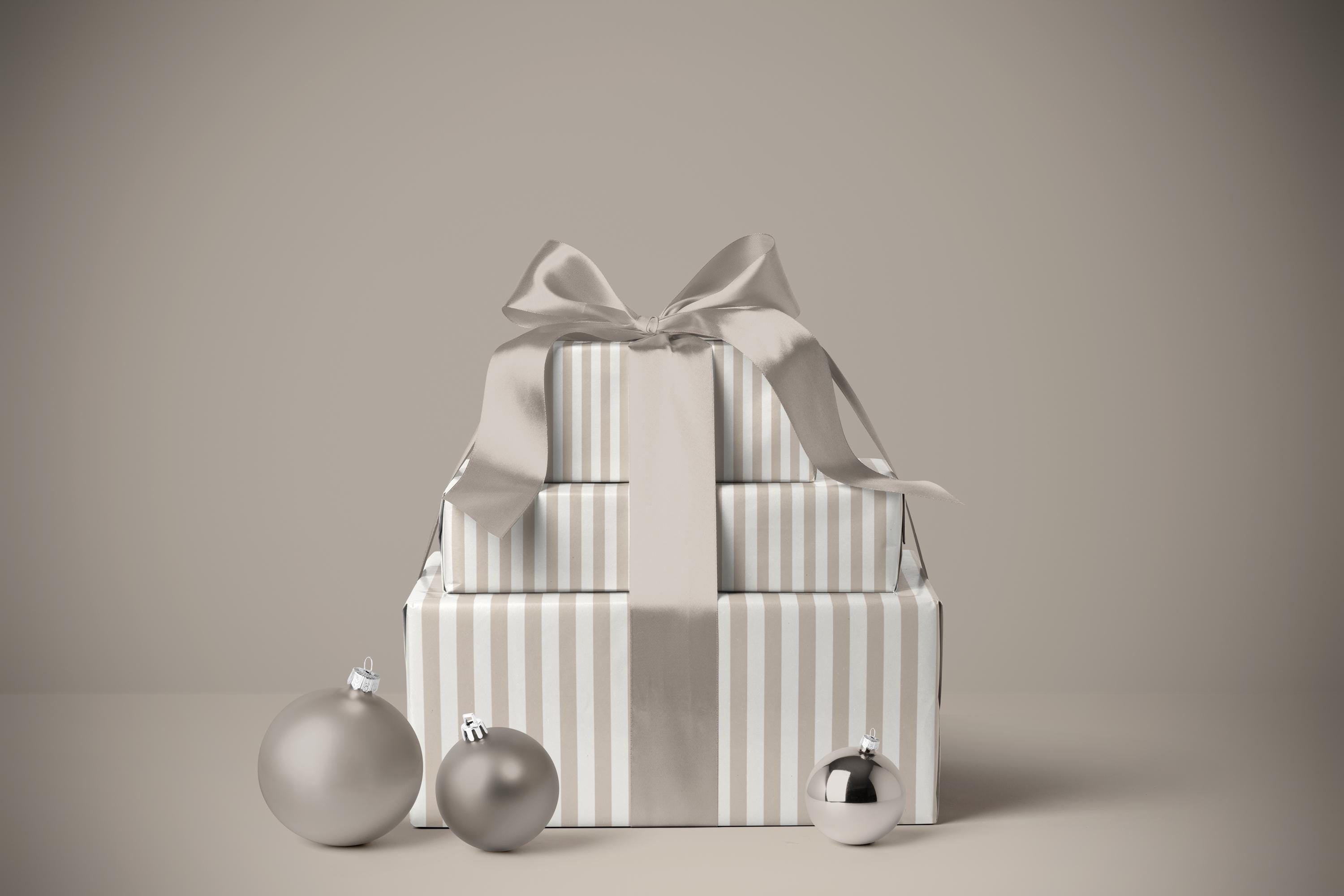 Beige Neutral Striped Holiday Wrapping Paper