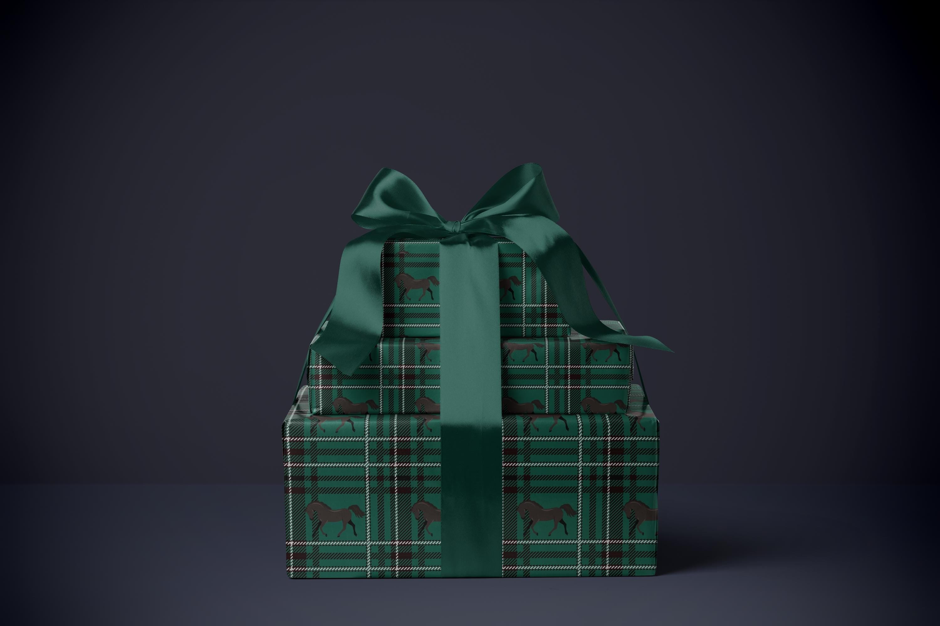 Green Plaid Horse Wrapping Paper
