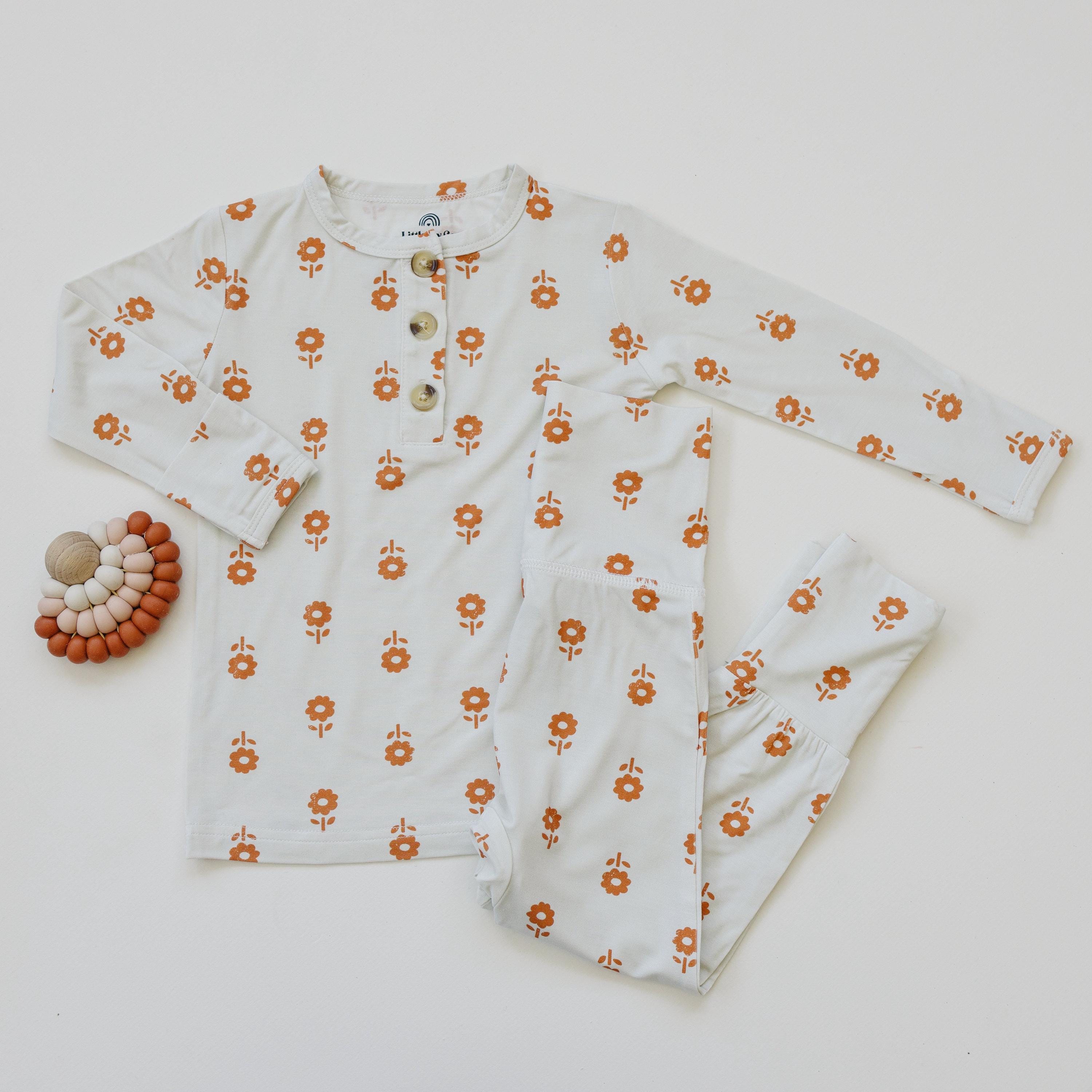 Pumpkin Posie Bamboo Pajamas For Kids - 2pc Henley Set