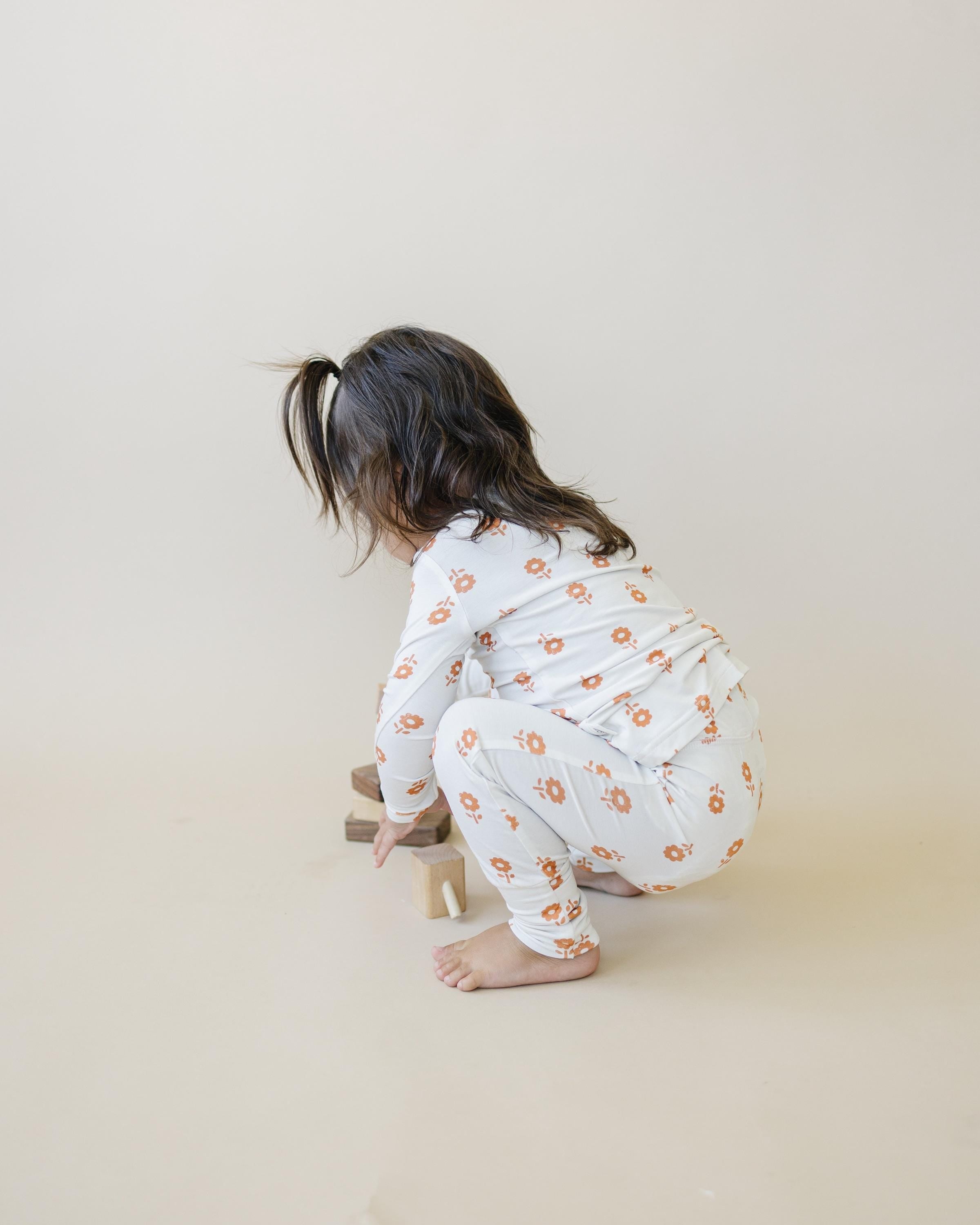 Pumpkin Posie Bamboo Pajamas For Kids - 2pc Henley Set