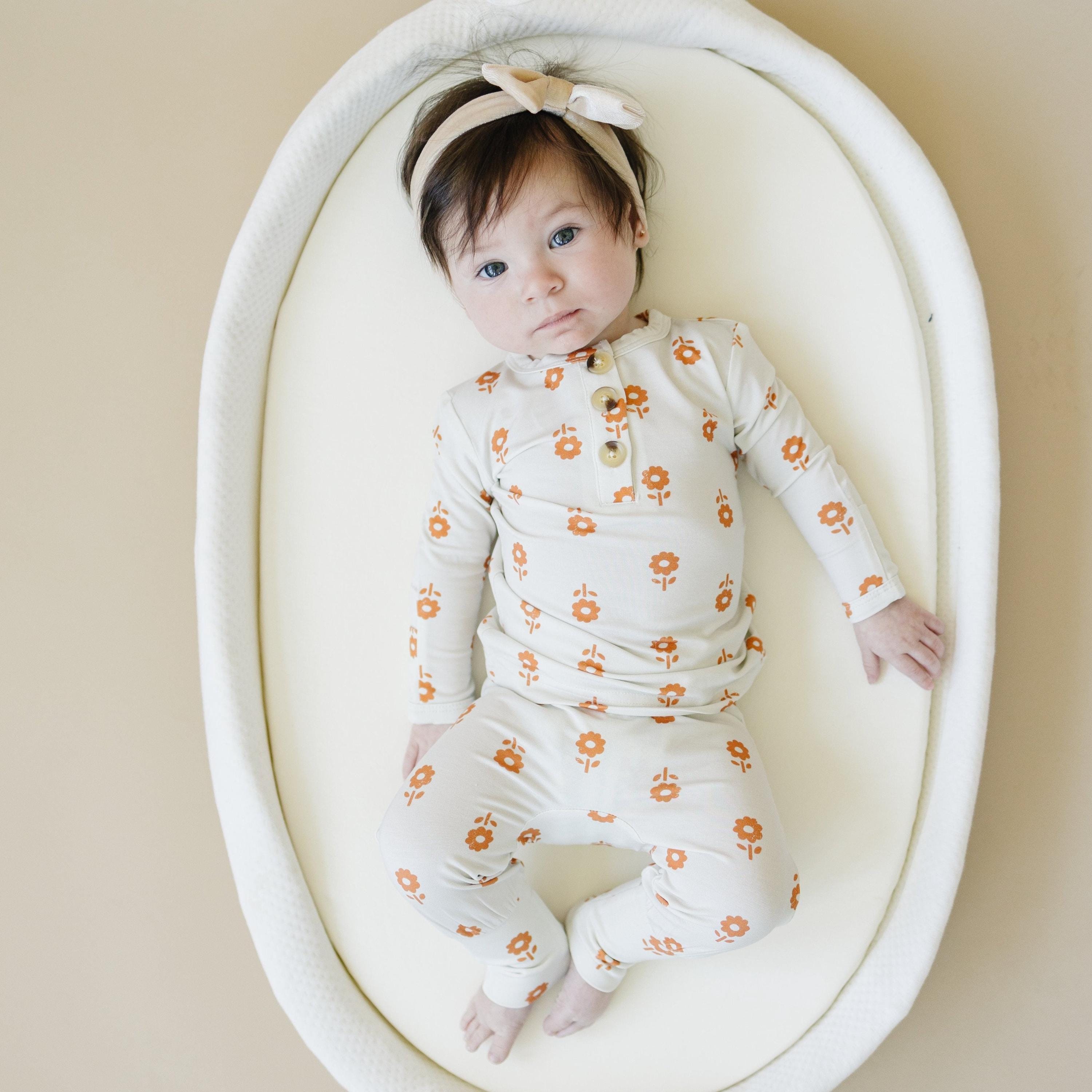 Pumpkin Posie Bamboo Pajamas For Kids - 2pc Henley Set