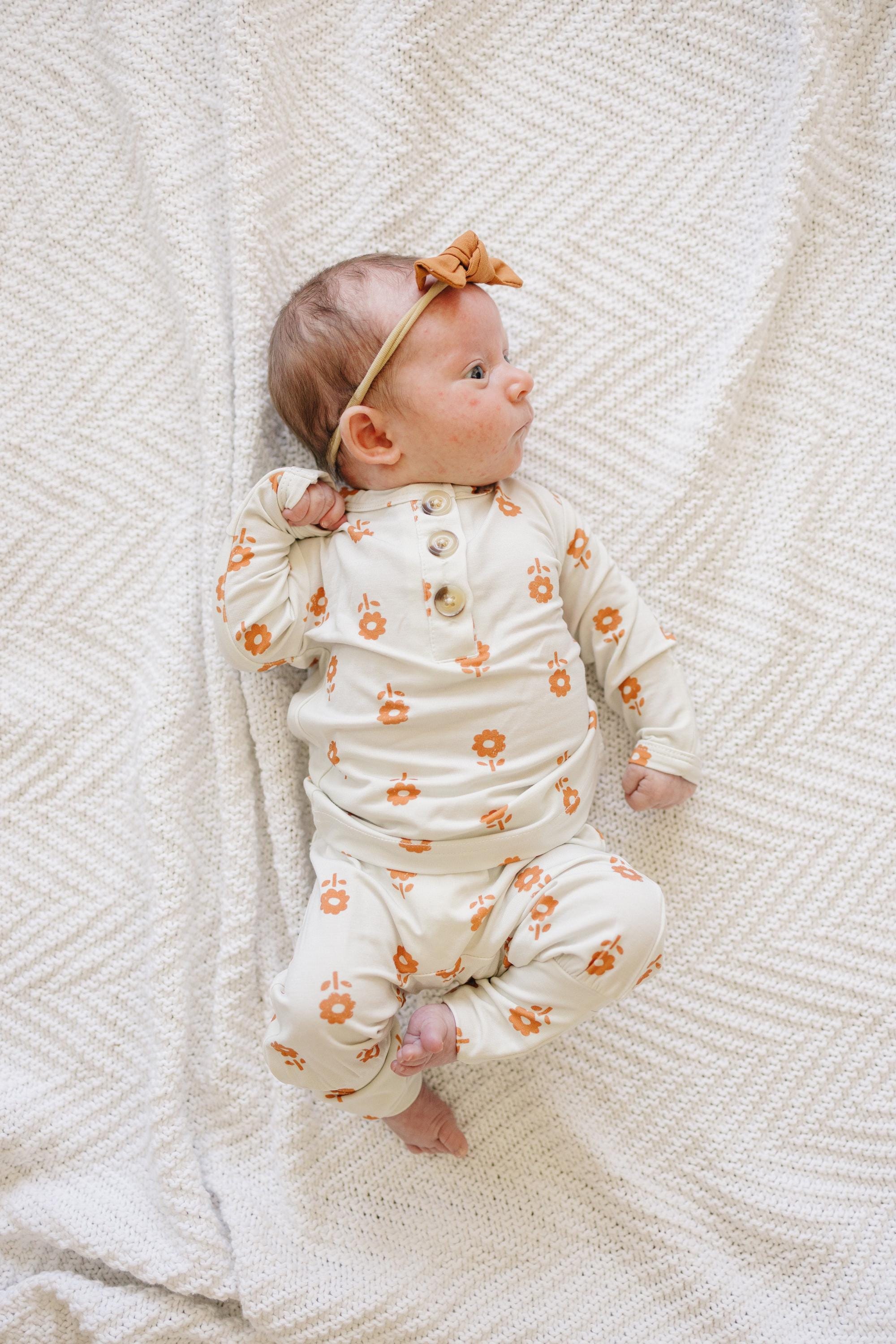 Pumpkin Posie Bamboo Pajamas For Kids - 2pc Henley Set