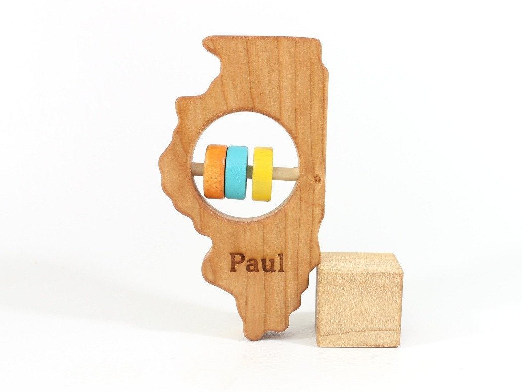 Illinois State Wooden Baby Rattle™