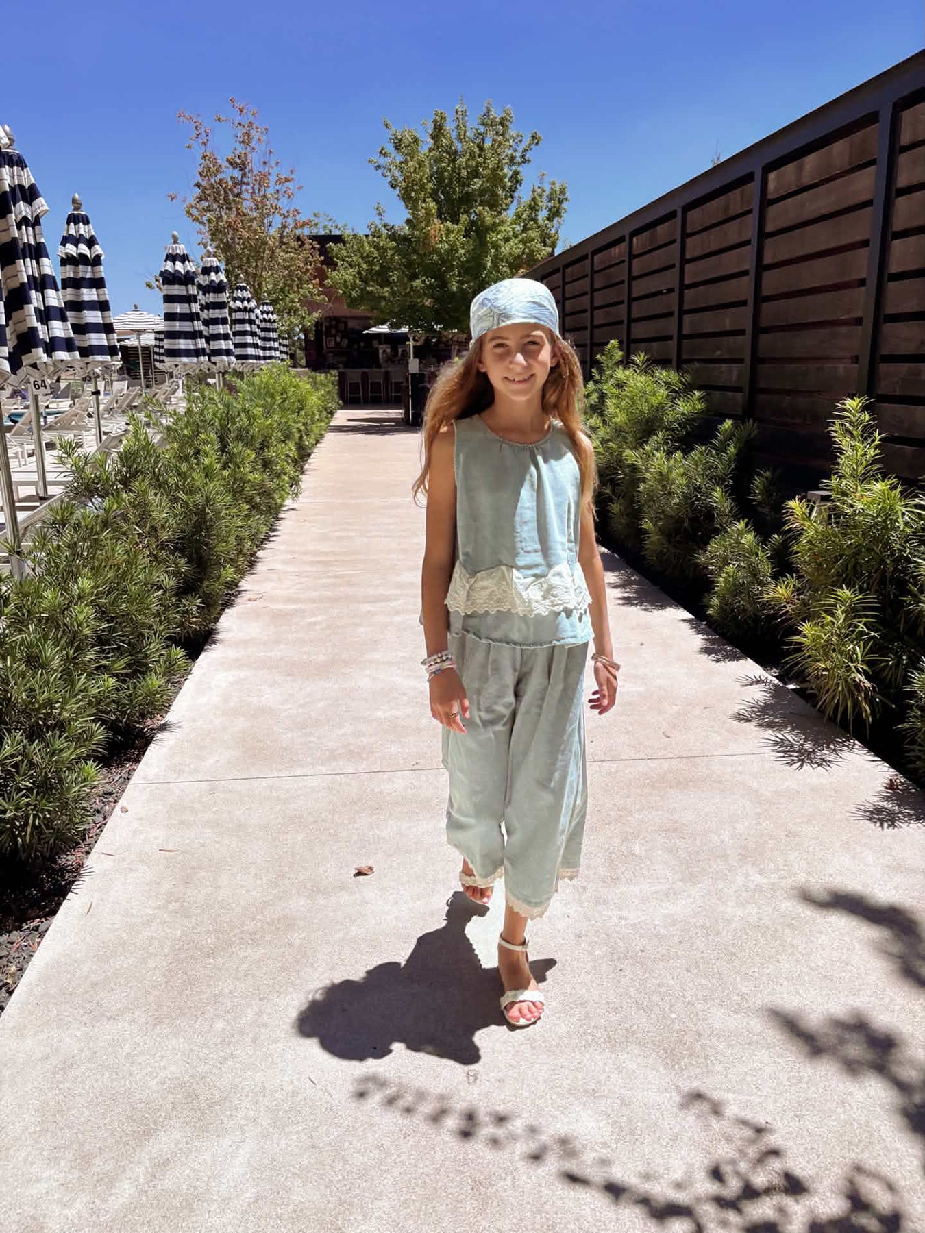 Summer Light Color Denim Lace Girls Set