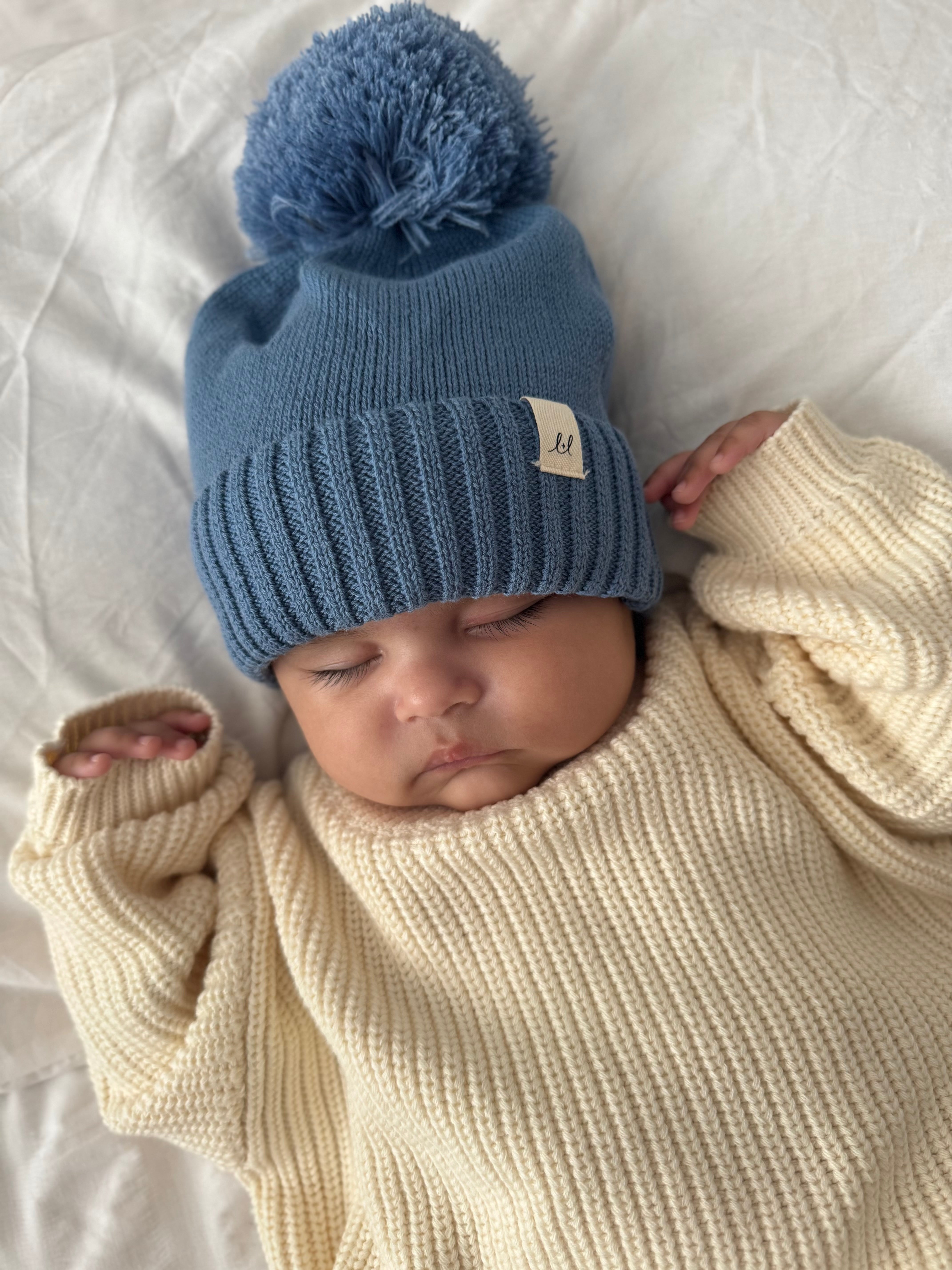 Luna + Luca Pom Beanie - Denim Blue