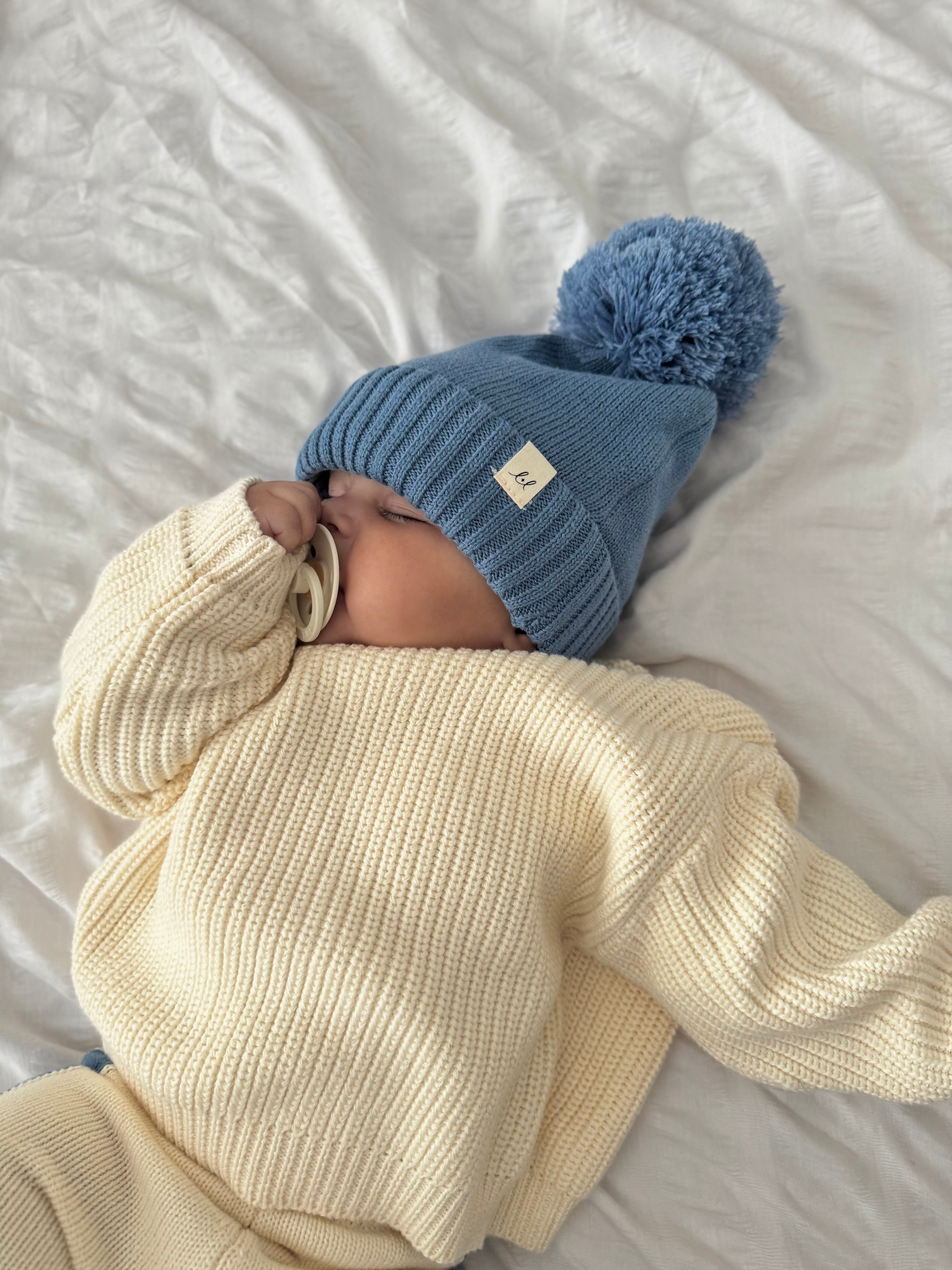 Luna + Luca Pom Beanie - Denim Blue