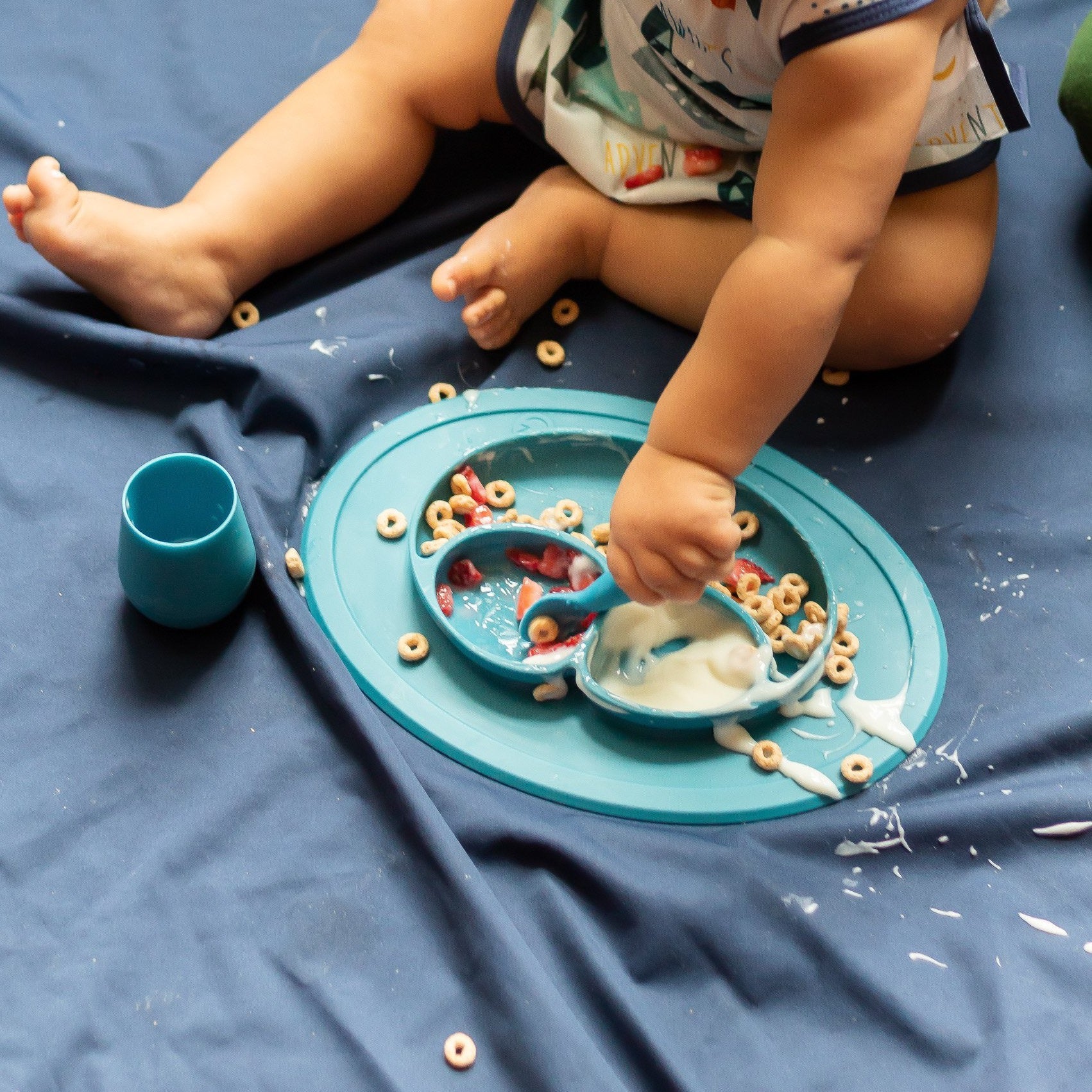 Solid Navy Minimalist Splash Mat - A Waterproof Catch-all For Highchair Spills And More!