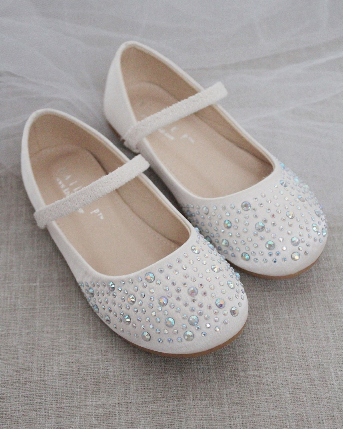 Satin Maryjane Flats With Rhinestones Embellishment