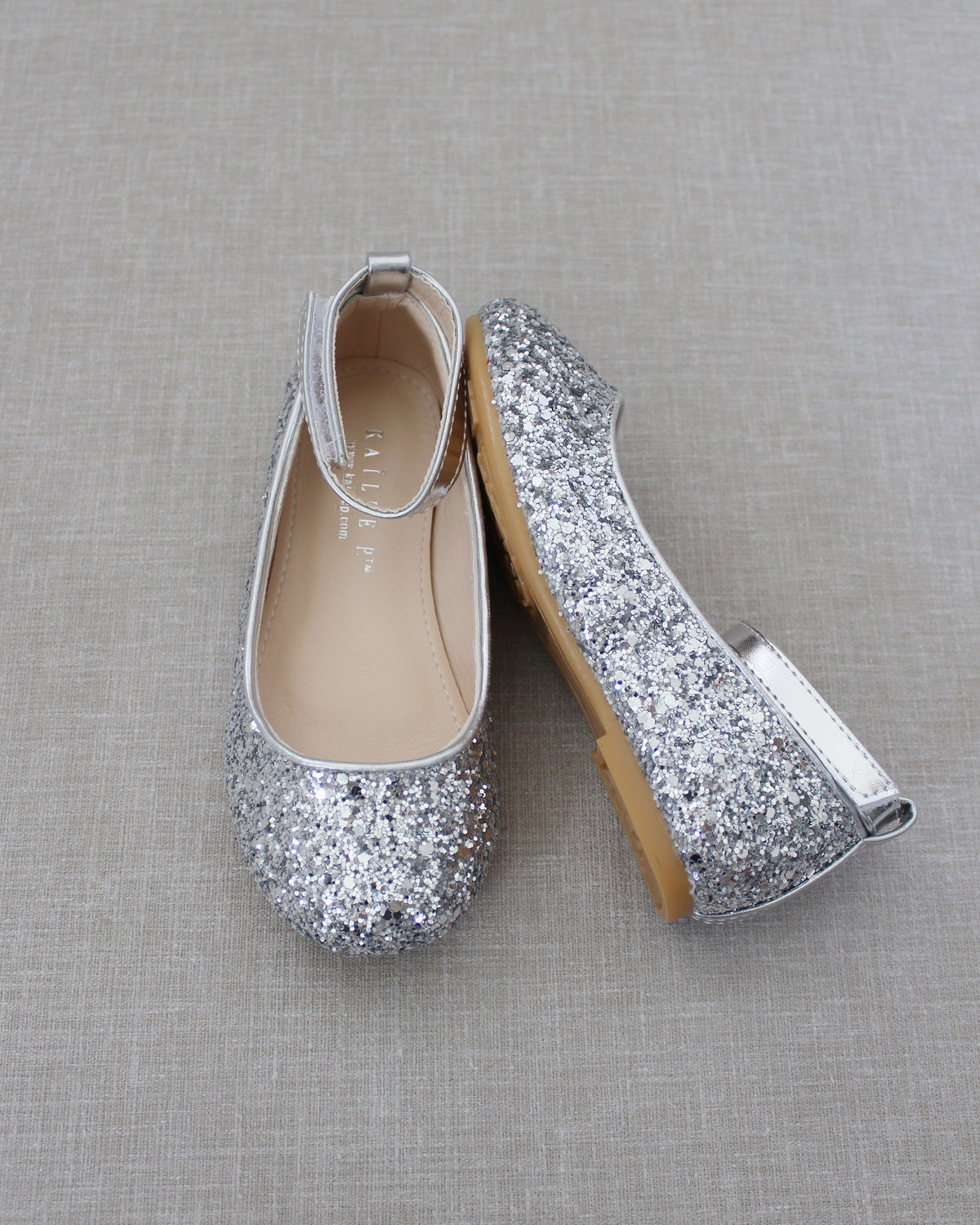 Rock Glitter Ballet Flats With Velcro Ankle Strap