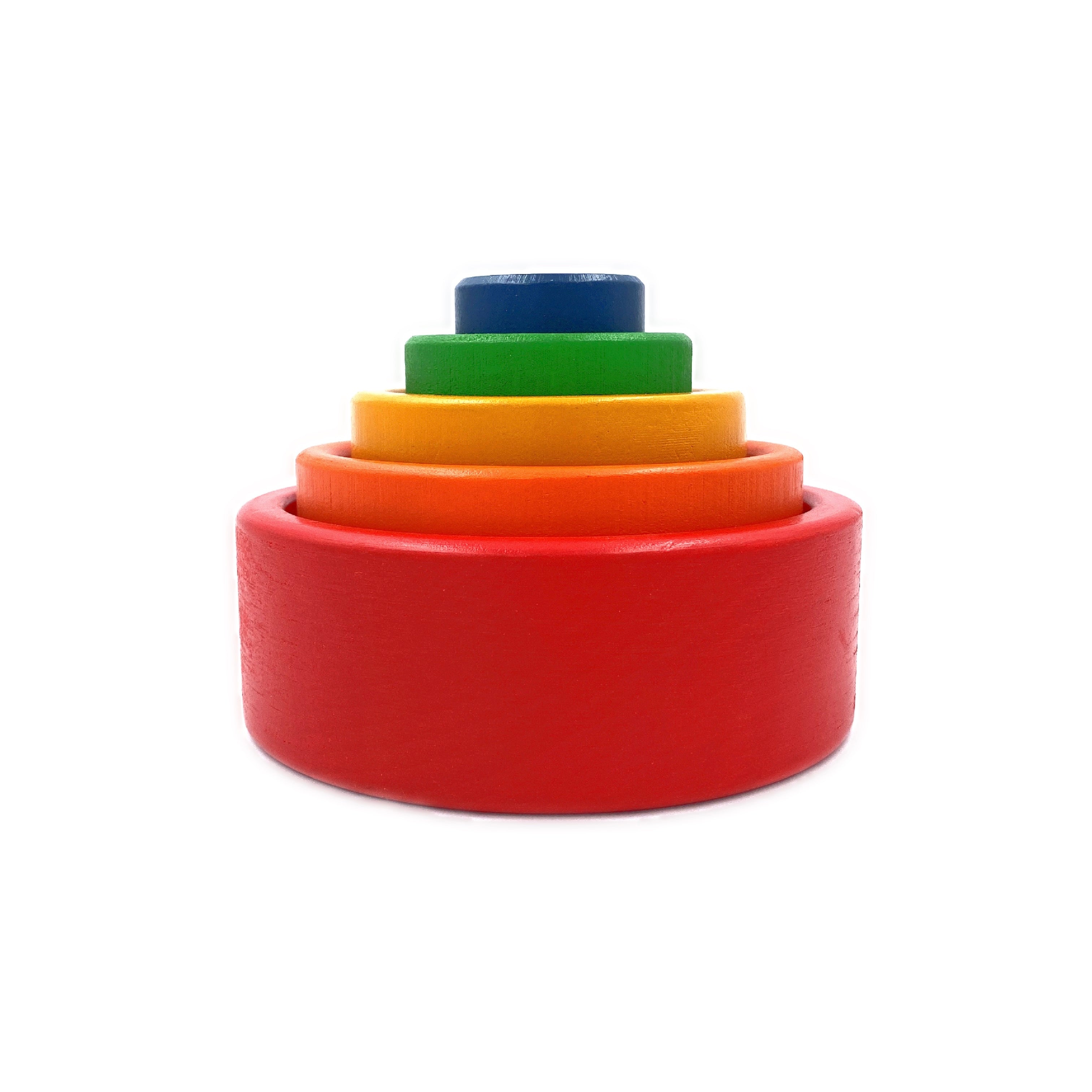 5 Pcs Wooden Stacking nesting Cup bowl Set In Primary Rainbow Color