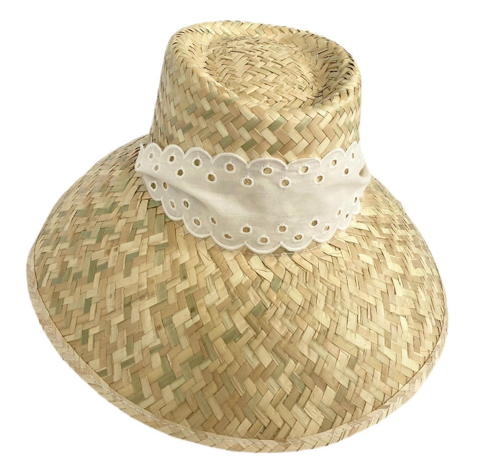 Amaryllis Sun Hat - Antique Eyelet Scalloped Lace Ribbon