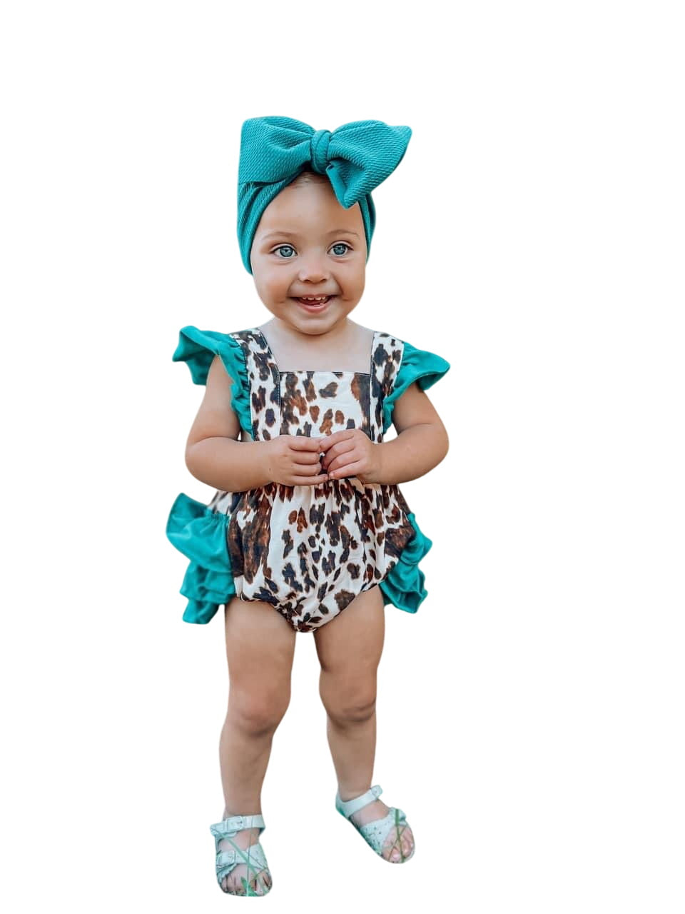 Cowhide And Turquoise Ruffle Romper