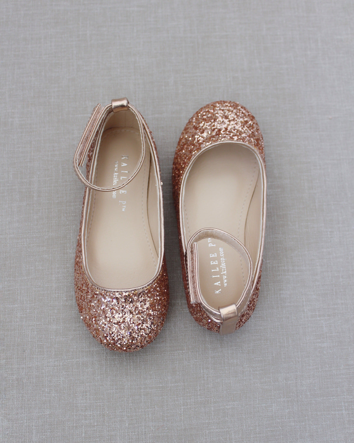 Rock Glitter Ballet Flats With Velcro Ankle Strap