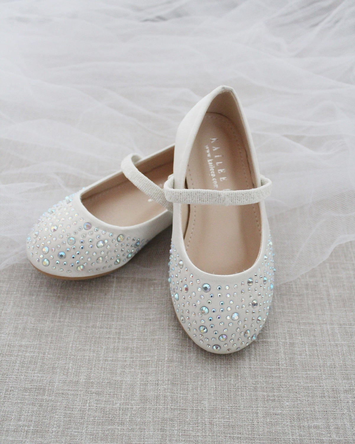 Satin Mary Jane Flats With Rhinestones Embellishment