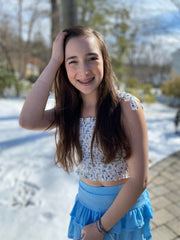 Tweenstyle - Ivory/blue Floral Smocked Top