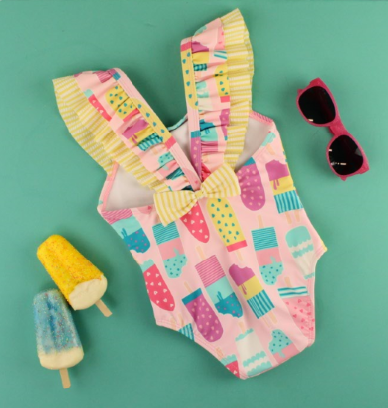 Rufflebutts Baby Ice Cream One Piece With Roshambo Pink Glitter Sunglasses