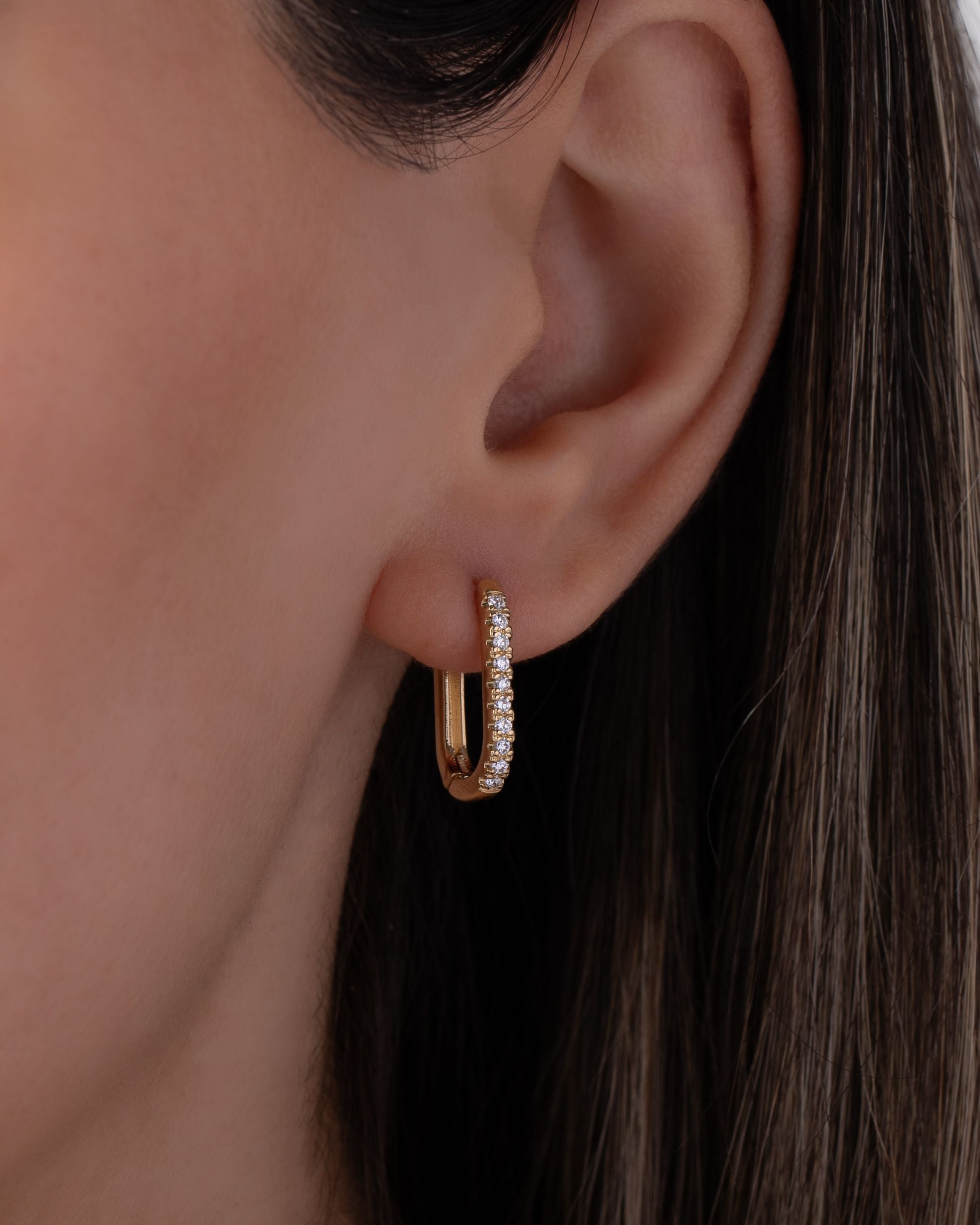 Diamond Oval Hoop Earrings