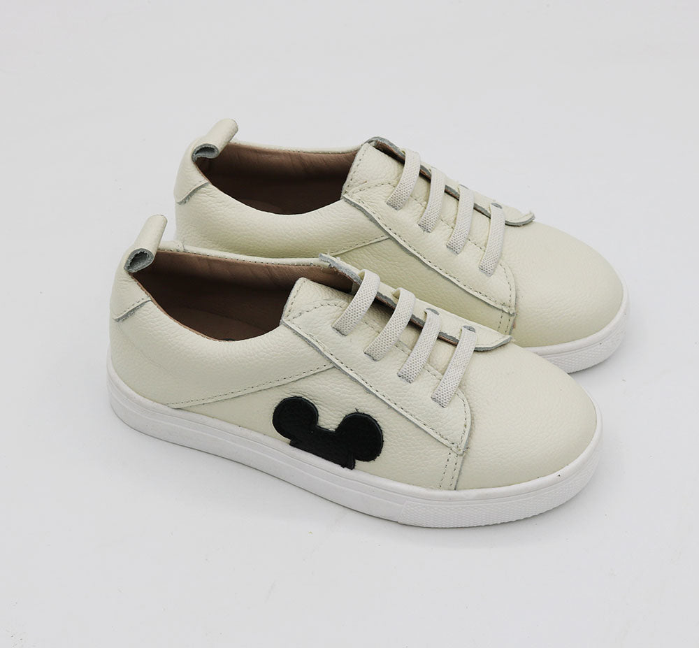 Off White (eggshell) Low Top Sneakers - Black Ears