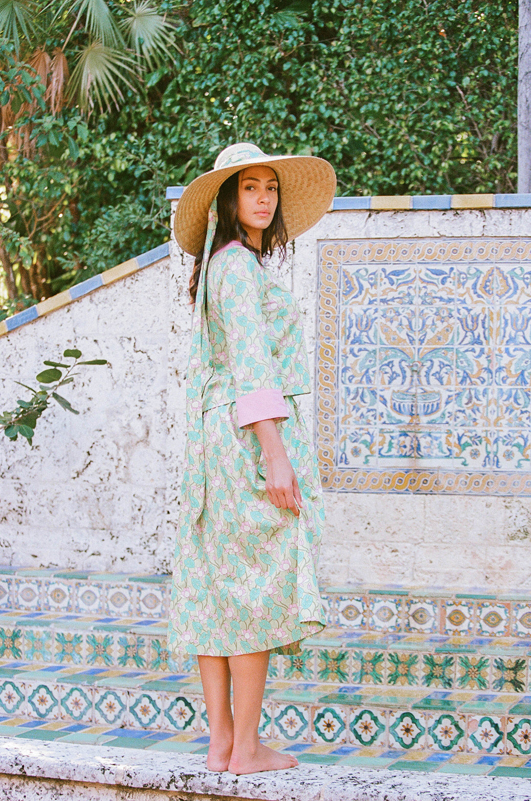 Geranium Sun Hat - Long & Thin Olive Grosgrain Ribbon