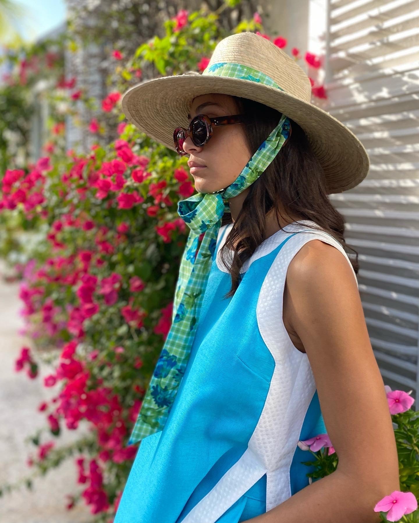 Hollyhock Sun Hat - French Blue Long Grosgrain Ribbon