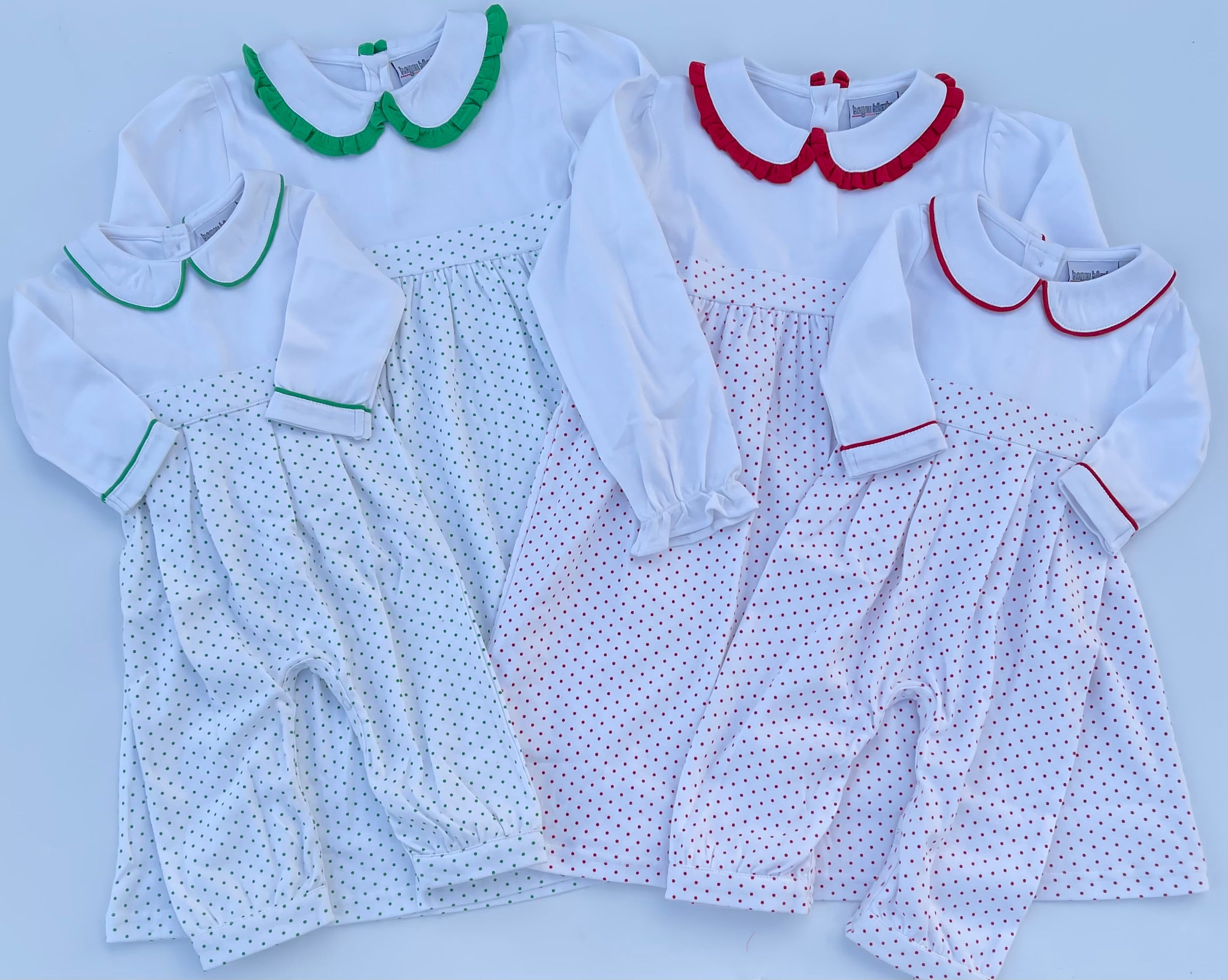 Long Sleeve Bitty Dot Knit Romper - Red & Green
