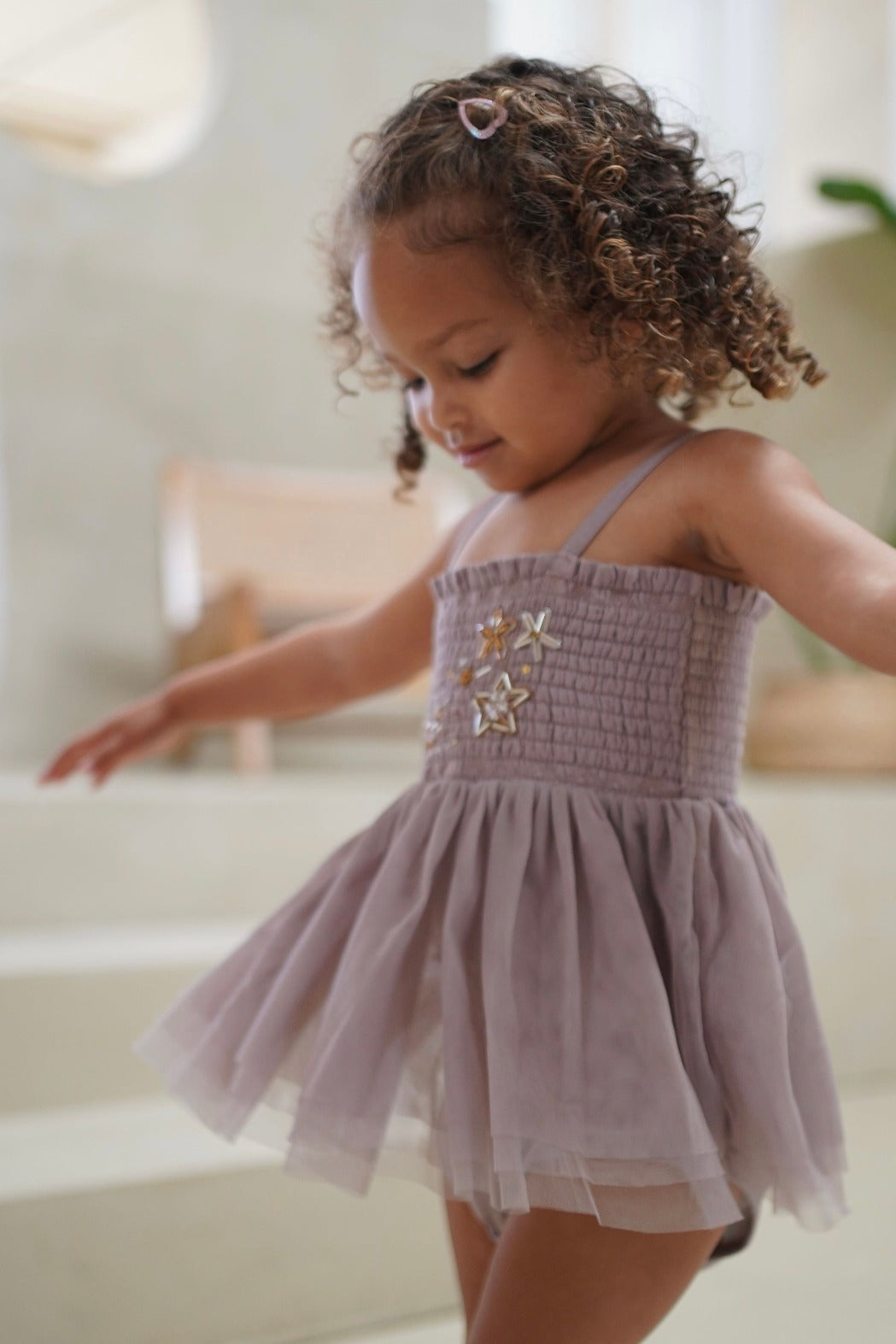 Valentina | Organic Muslin Petit Etoile Tutu Romper | Lilac