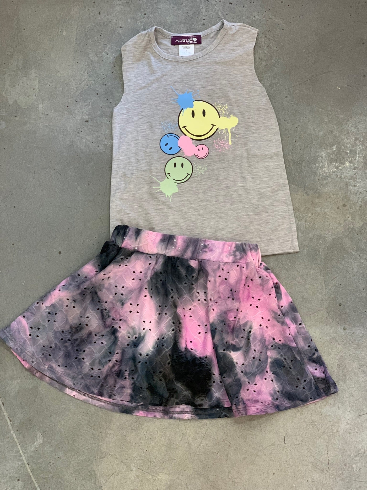 Tweenstyle - Pink/black Tie Dye Eyelet Skort