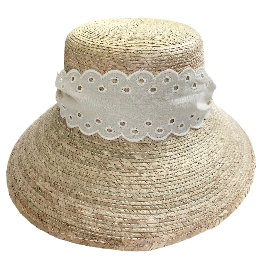 Clematis Bucket Hat - Antique Eyelet Scalloped Lace Ribbon