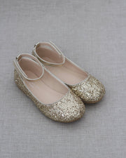 Rock Glitter Ballet Flats With Velcro Ankle Strap