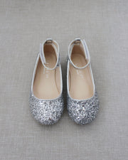 Rock Glitter Ballet Flats With Velcro Ankle Strap