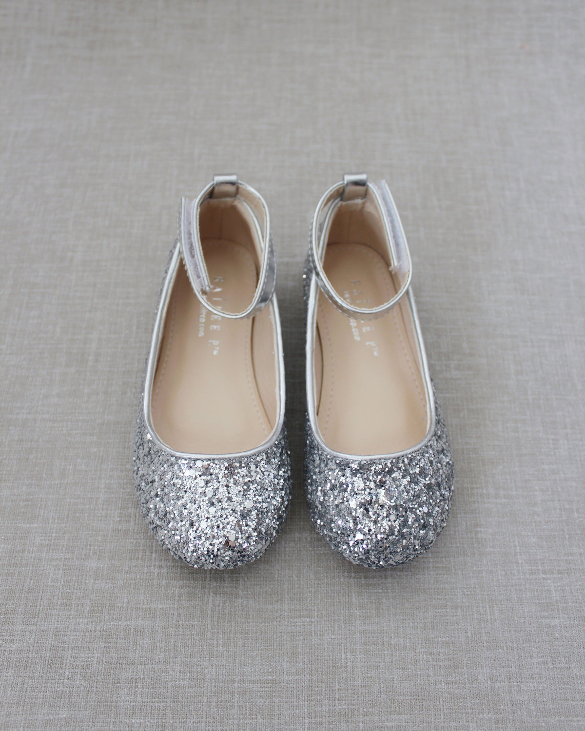 Rock Glitter Ballet Flats With Velcro Ankle Strap