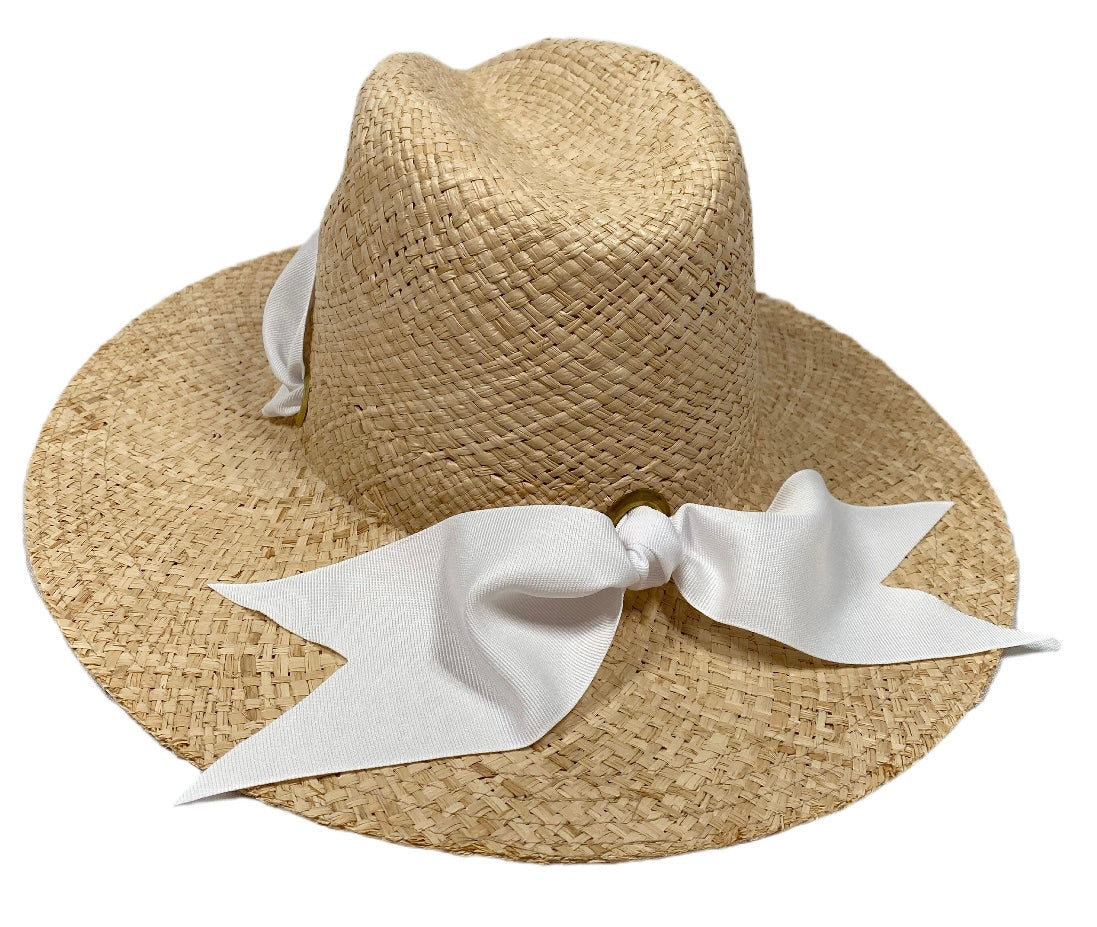 Oleander Sun Hat - Wide White Grosgrain Ribbon