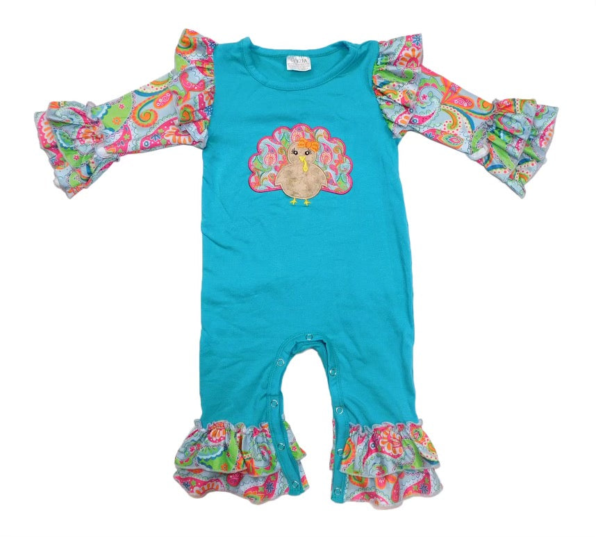 Blue Turkey Floral Romper