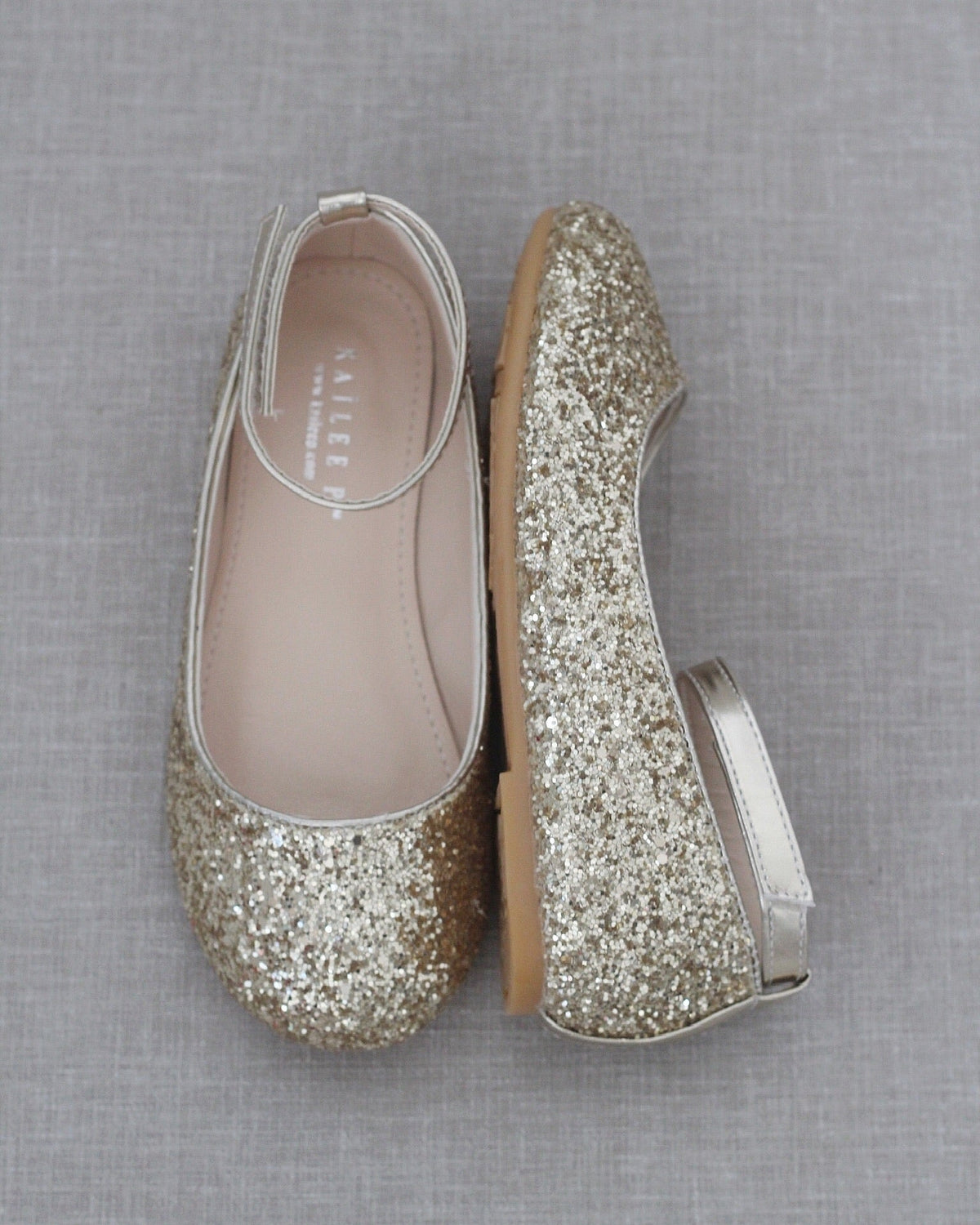 Rock Glitter Ballet Flats With Velcro Ankle Strap