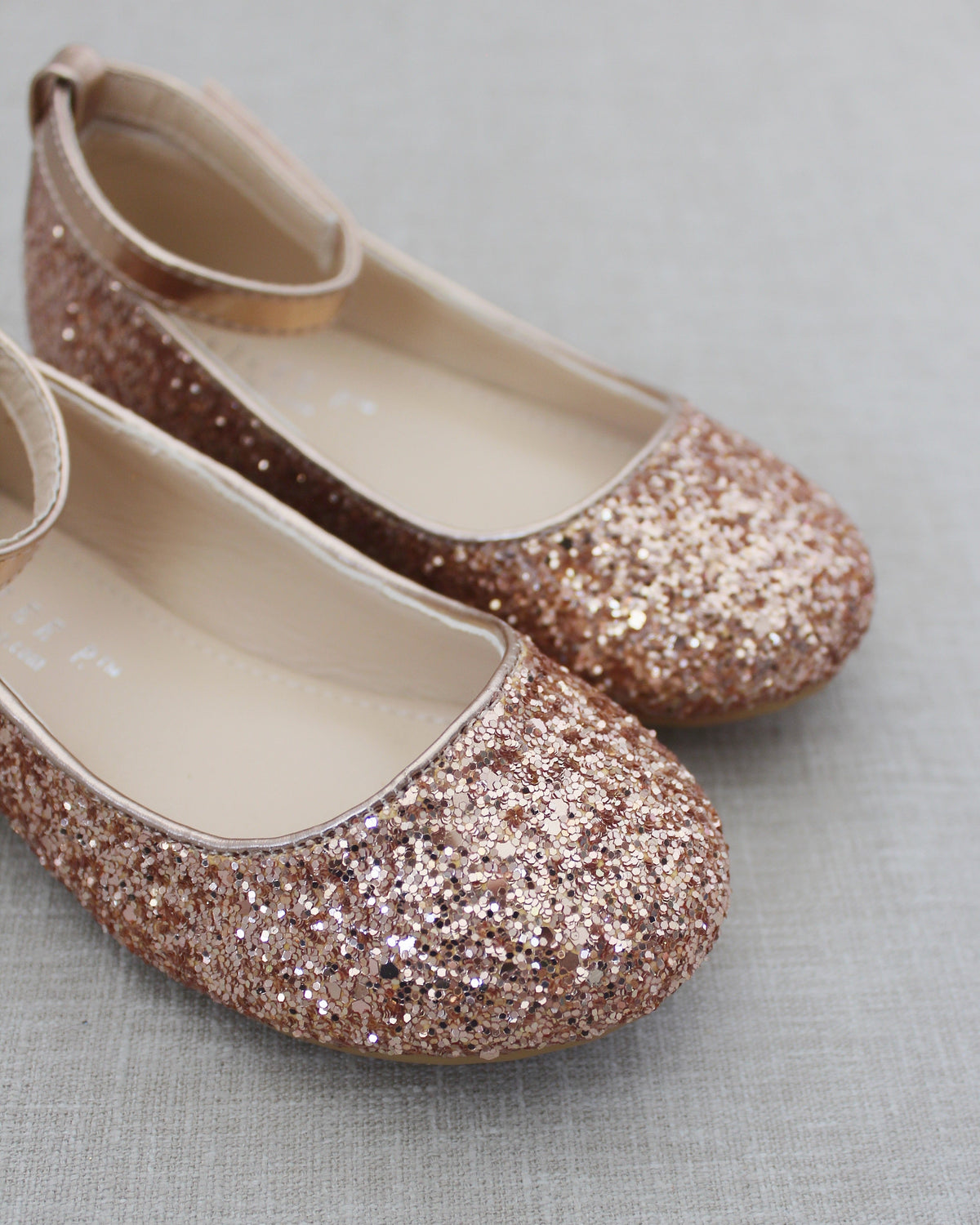 Rock Glitter Ballet Flats With Velcro Ankle Strap
