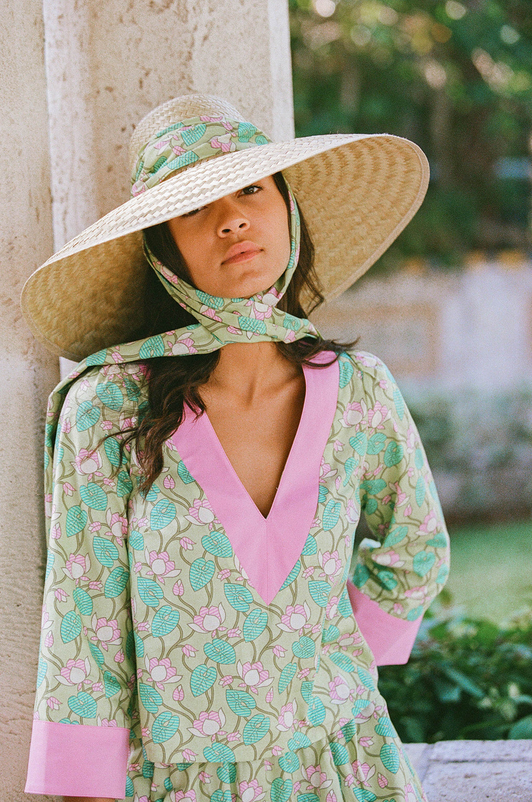 Geranium Sun Hat - Wide & Short Dark Coral Grosgrain Ribbon